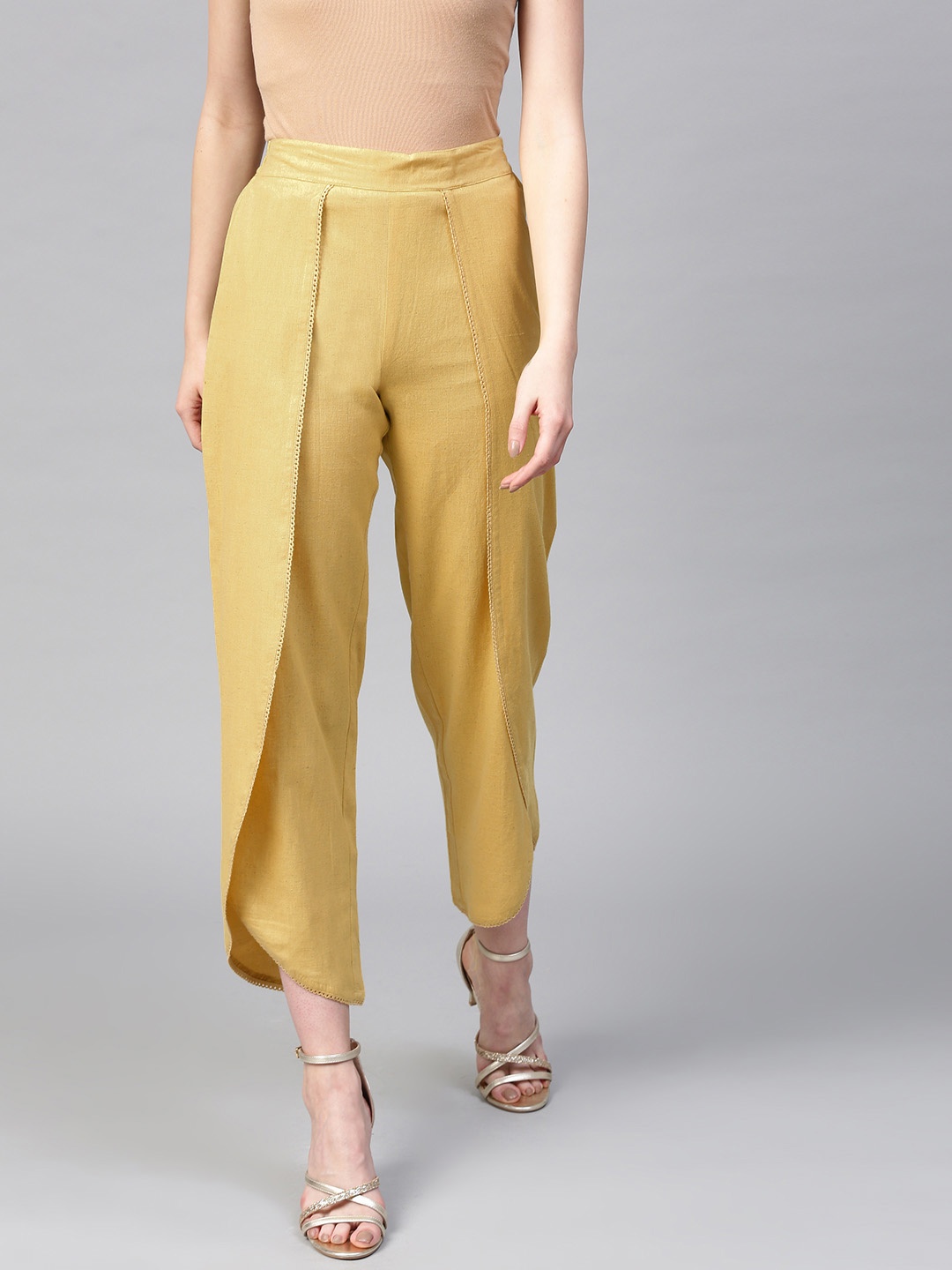 

SASSAFRAS Women Mustard Yellow Solid Dhoti Pants