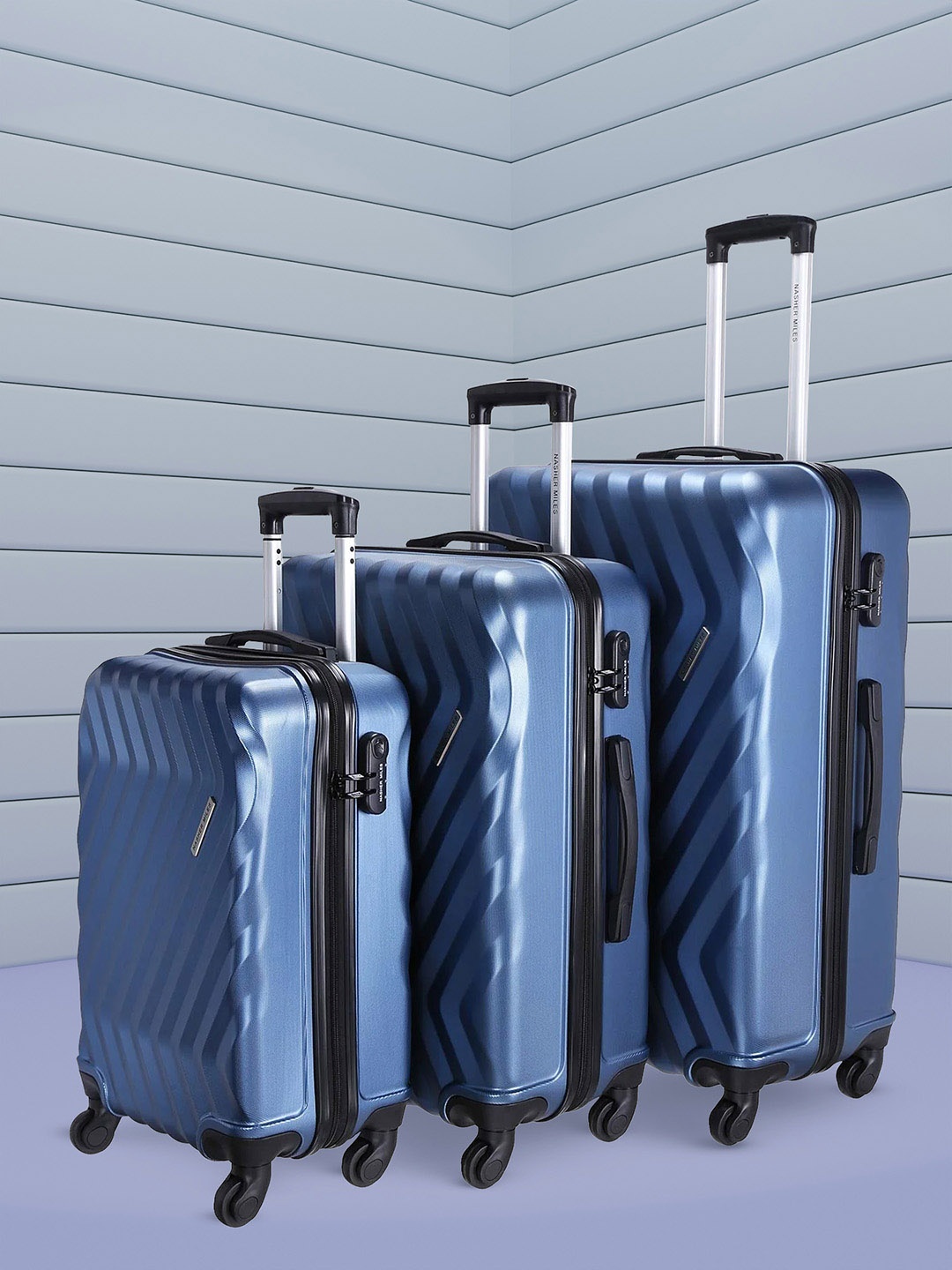 

Nasher Miles Lombard Set of 3 Blue Trolley Suitcases Nasher Miles Lombard