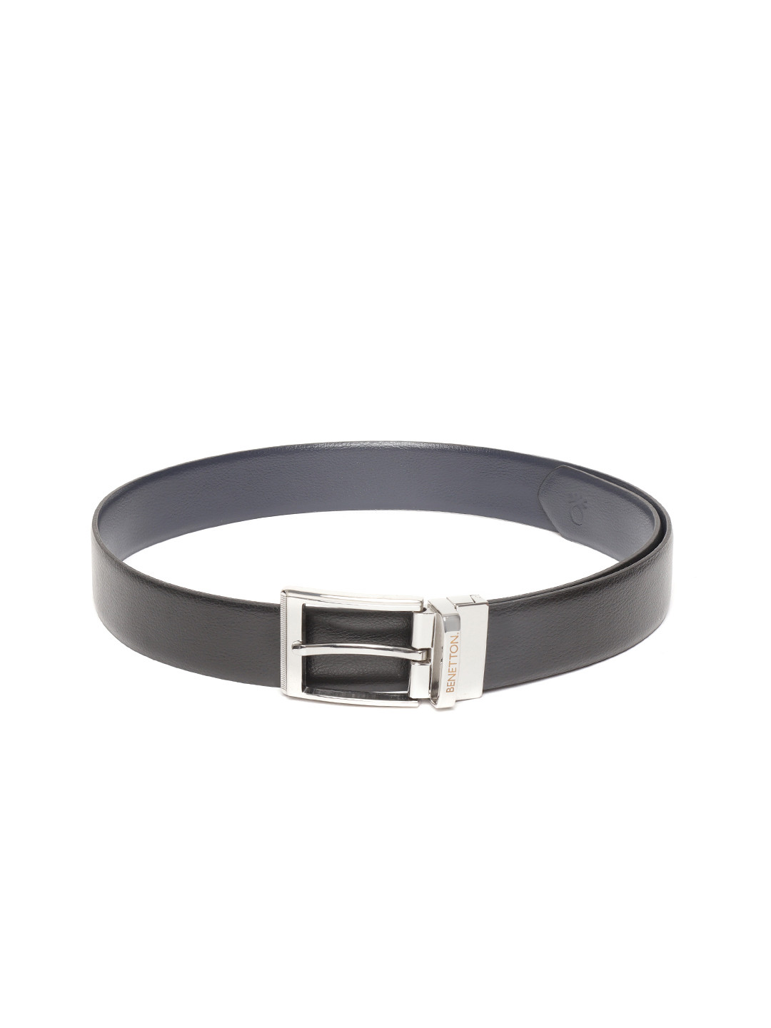 

United Colors of Benetton Men Black & Navy Blue Solid Reversible Leather Belt