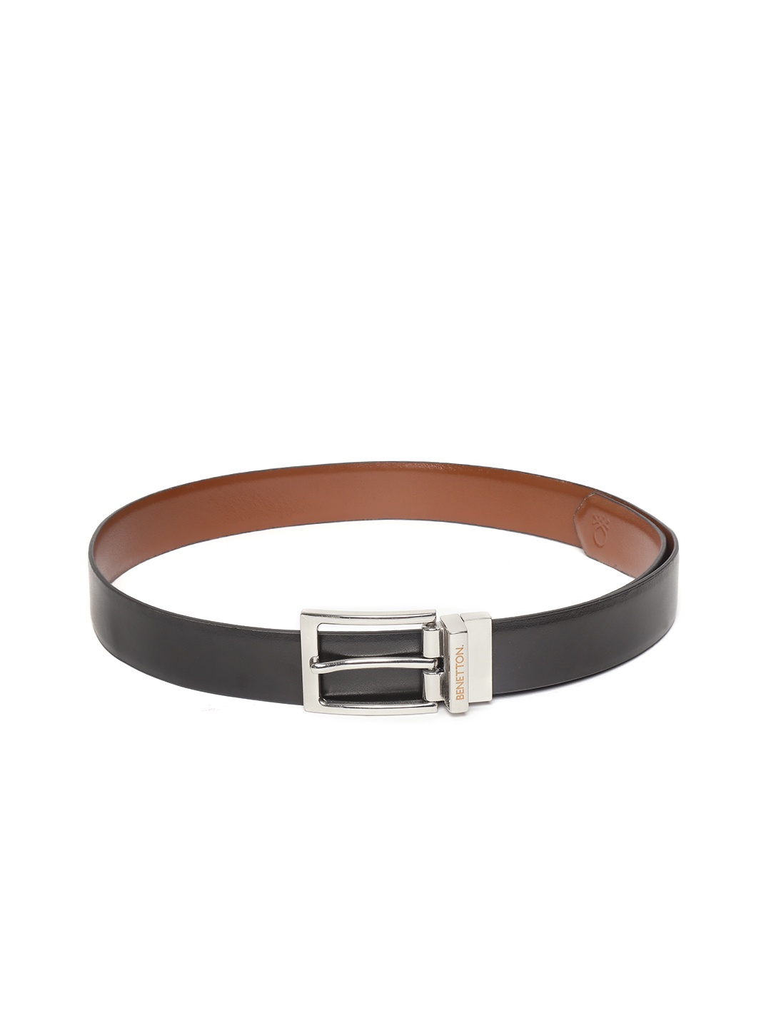 

United Colors of Benetton Men Brown & Black Solid Reversible Leather Belt