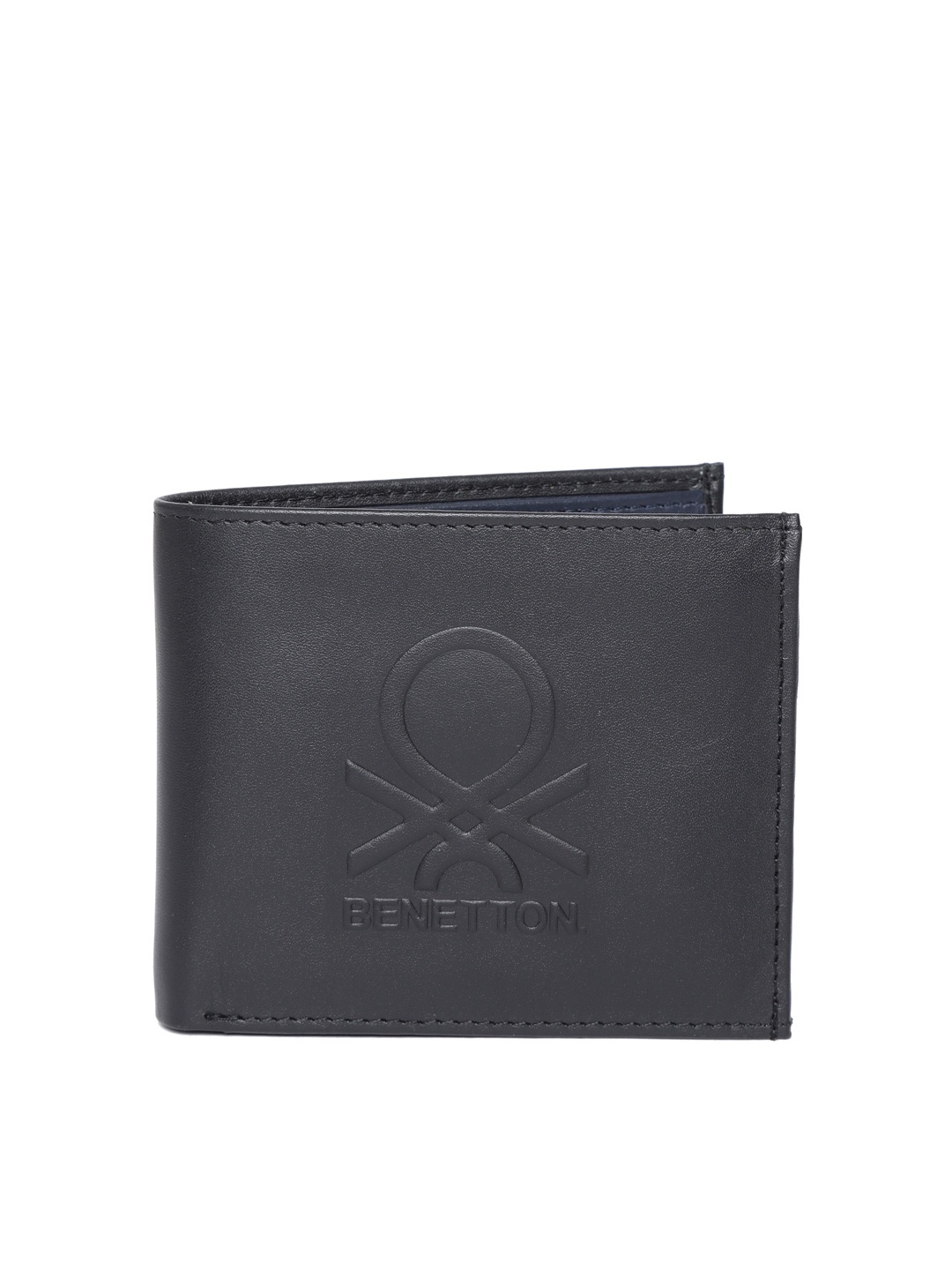 

United Colors of Benetton Men Black Textured Leather Two Fold Wallet