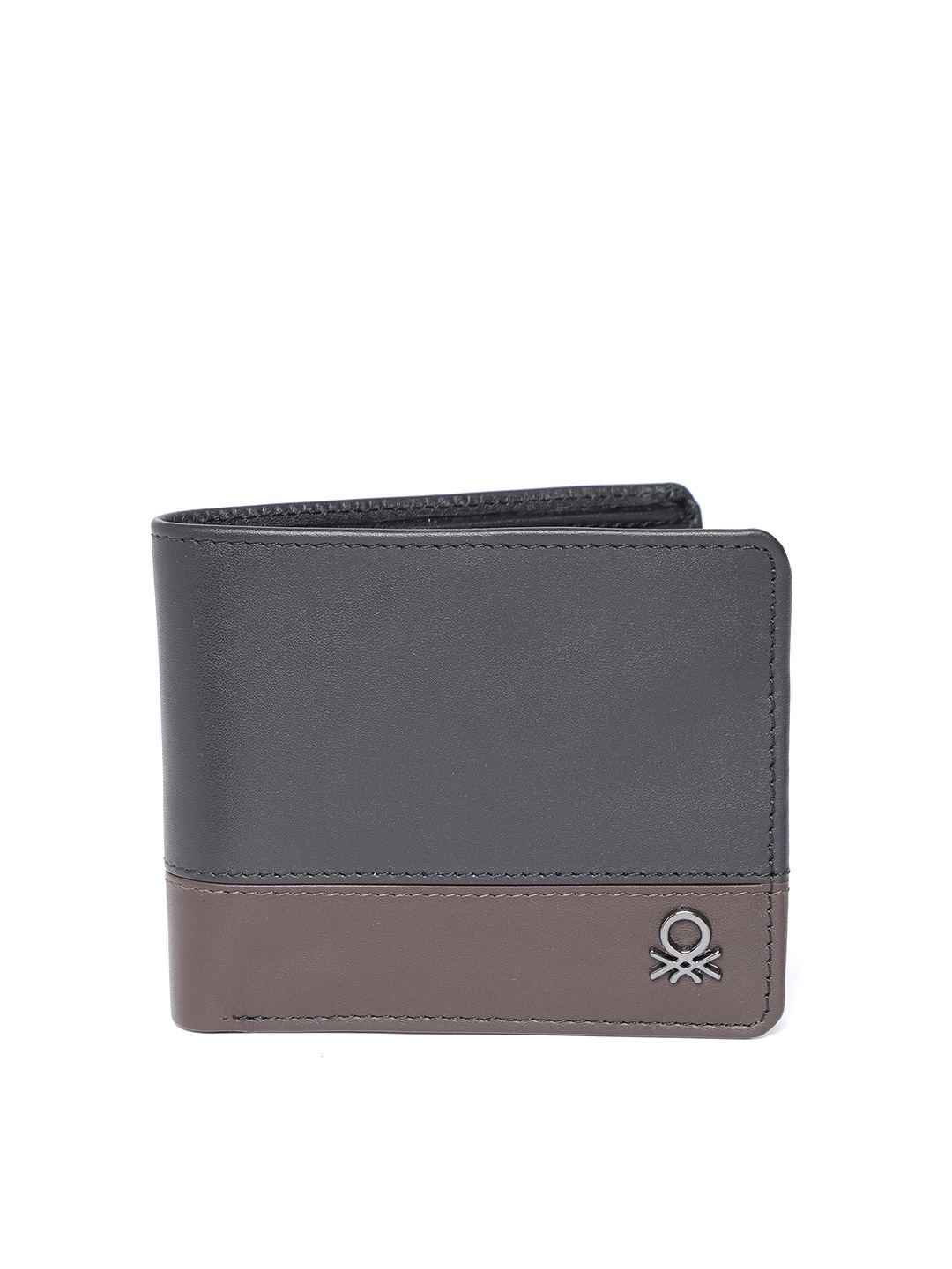 

United Colors of Benetton Men Black & Coffee Brown Colourblocked Leather Two Fold Wallet