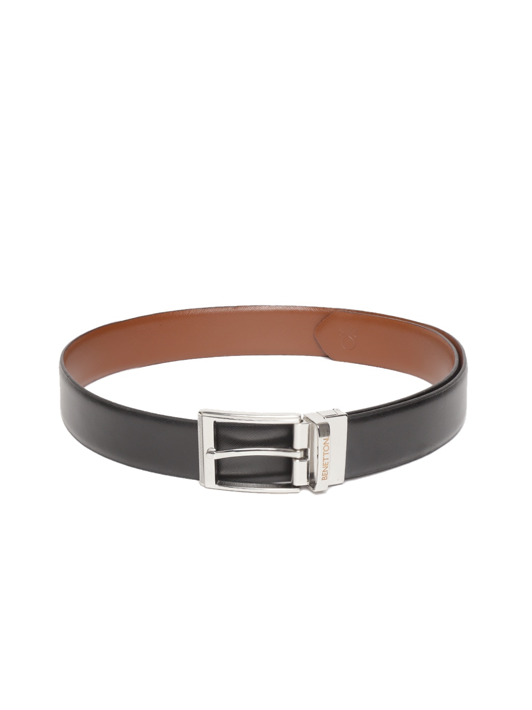 United Colors of Benetton Men Black & Brown Solid Reversible Leather Belt