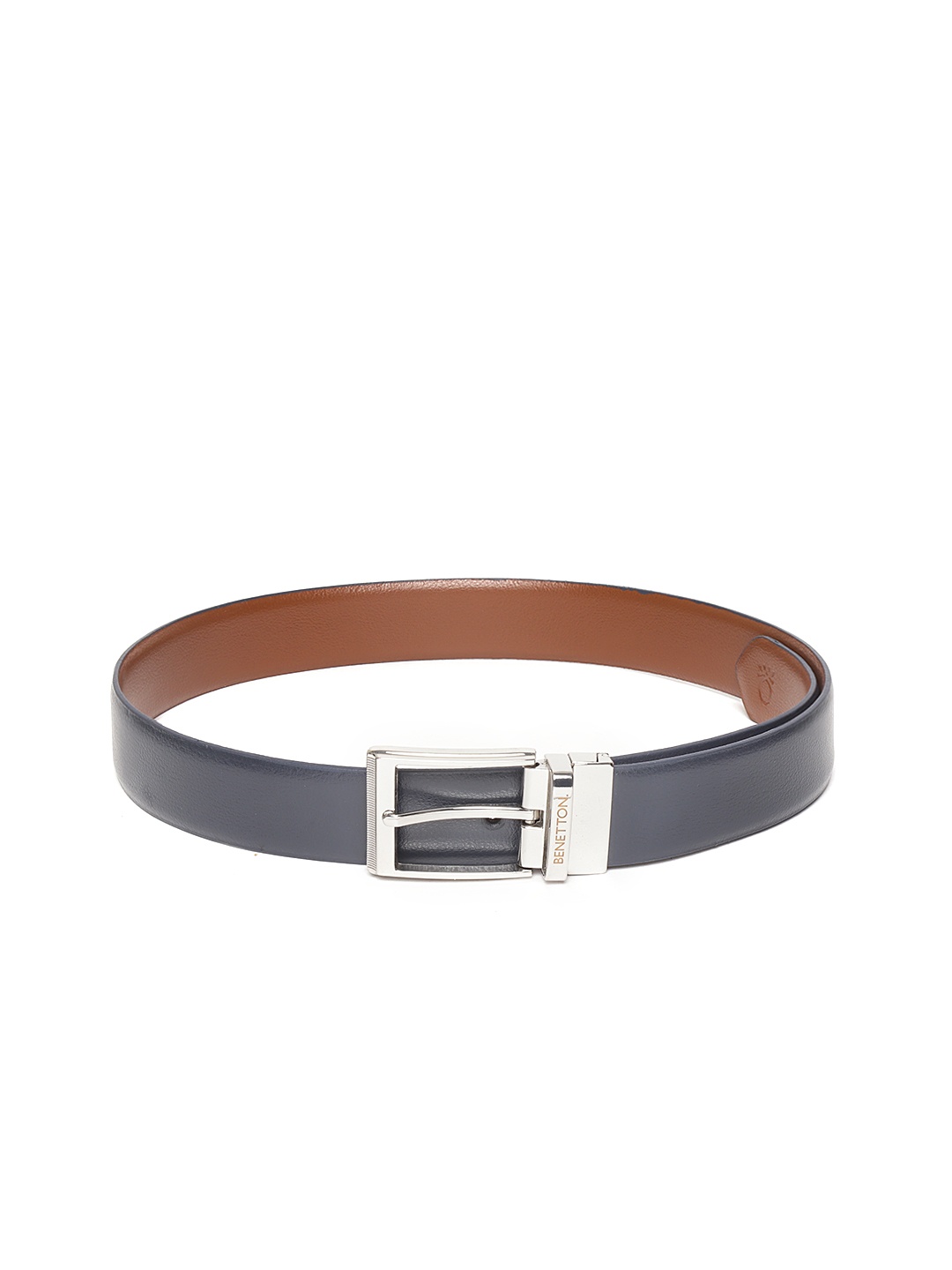 

United Colors of Benetton Men Navy Blue & Brown Solid Reversible Leather Belt