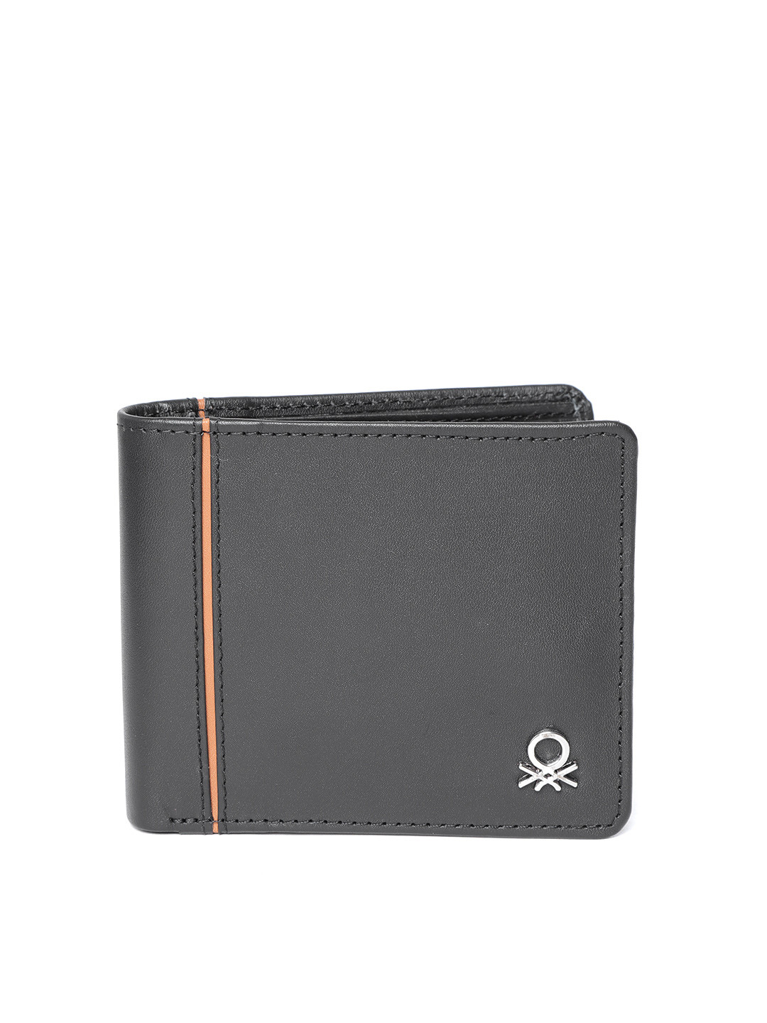 

United Colors of Benetton Men Black Solid Leather Two Fold Wallet