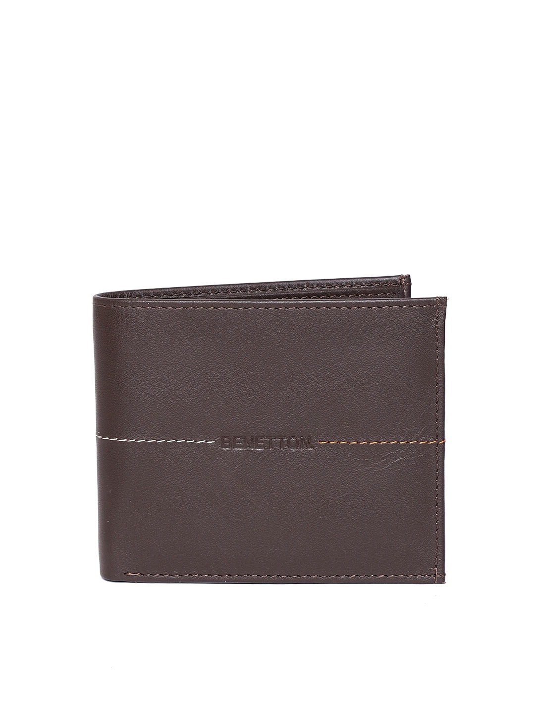 

United Colors of Benetton Men Coffee Brown Solid Leather Two Fold Wallet