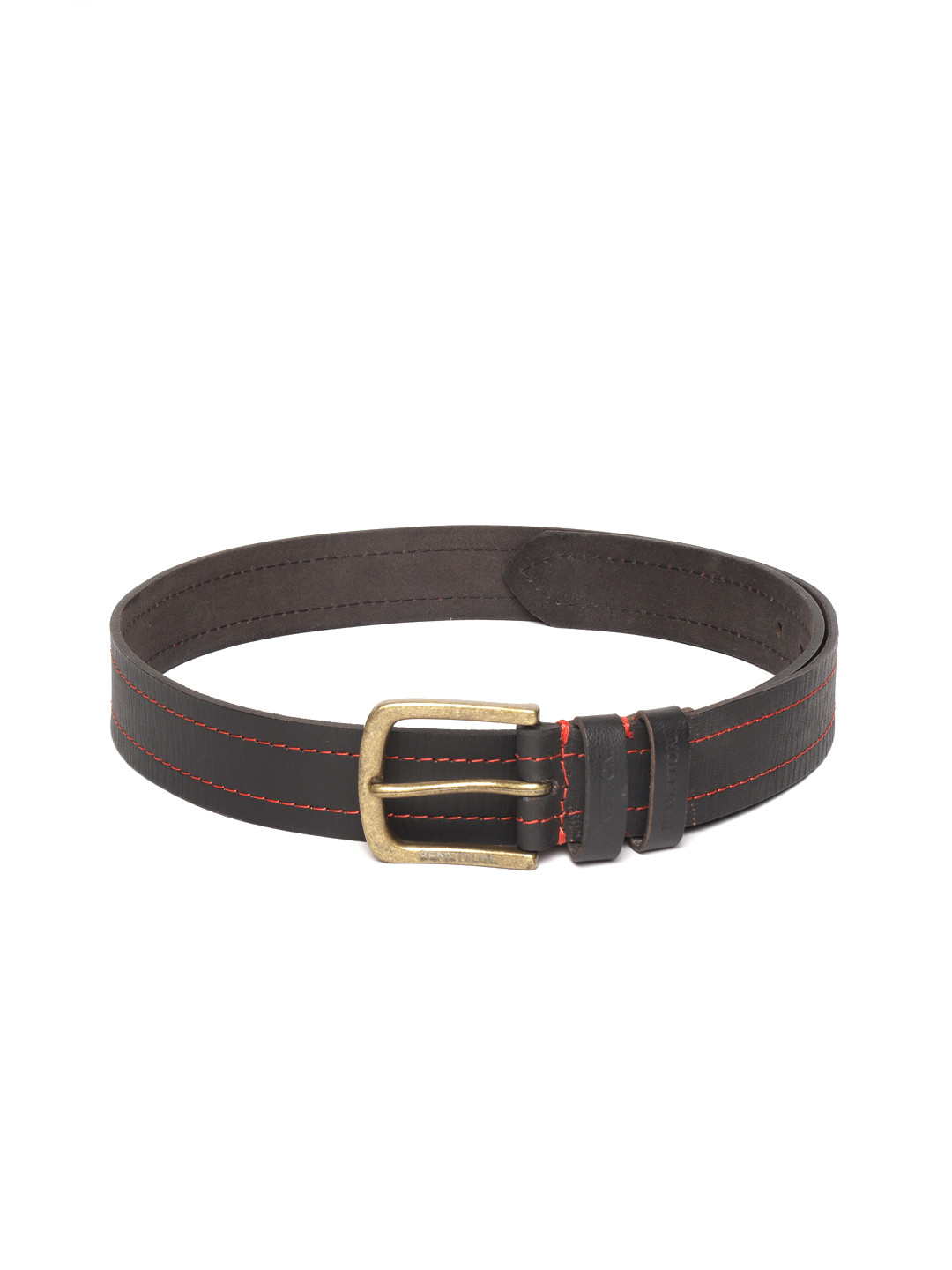 

United Colors of Benetton Men Black Leather Solid Belt