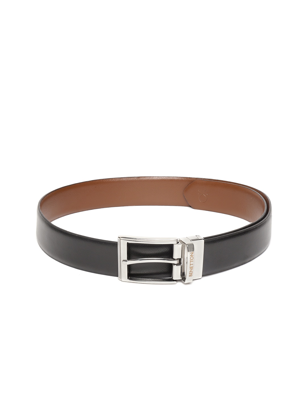 

United Colors of Benetton Men Black & Tan Brown Solid Reversible Leather Belt