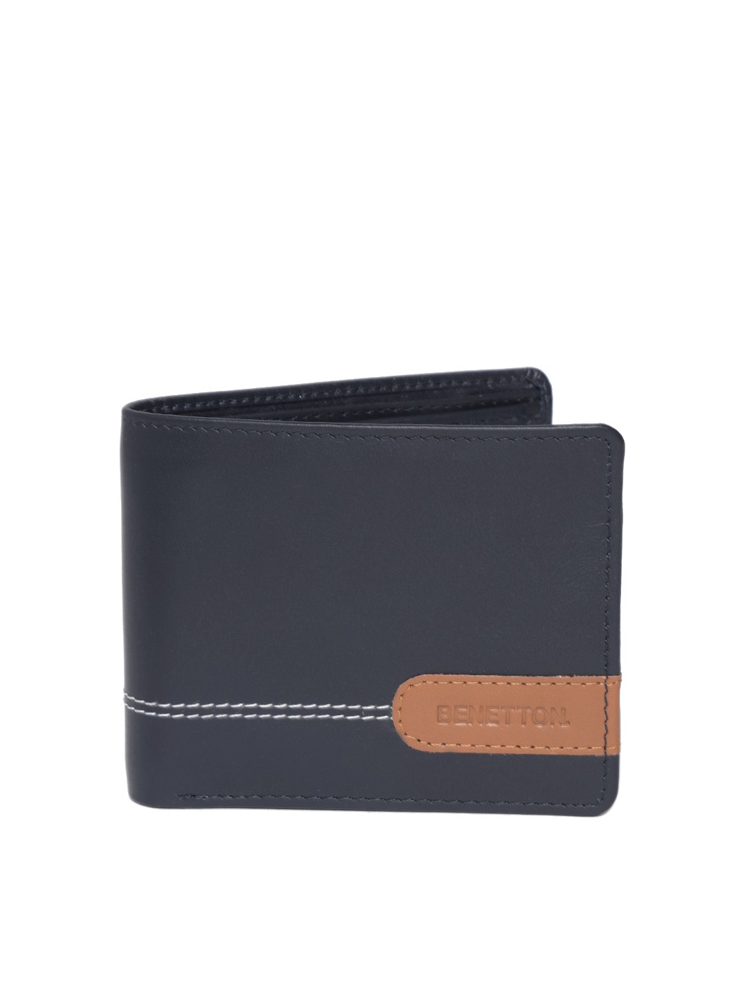 

United Colors of Benetton Men Navy Blue Solid Two Fold Leather Wallet