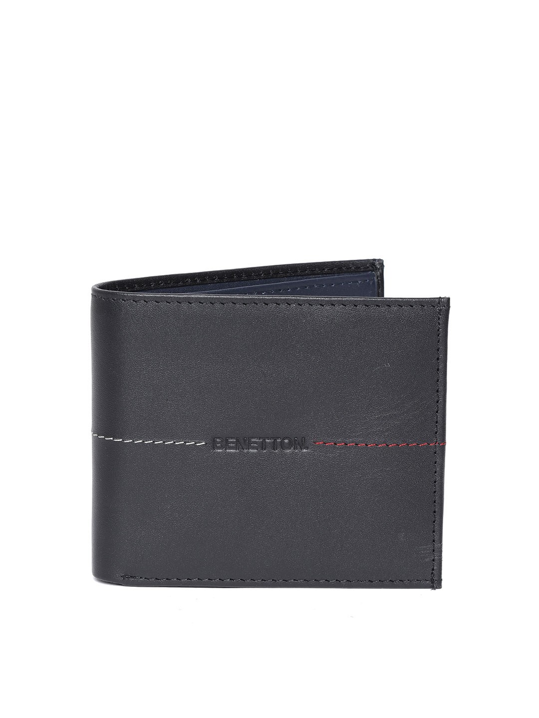 

United Colors of Benetton Men Black Solid Leather Two Fold Wallet