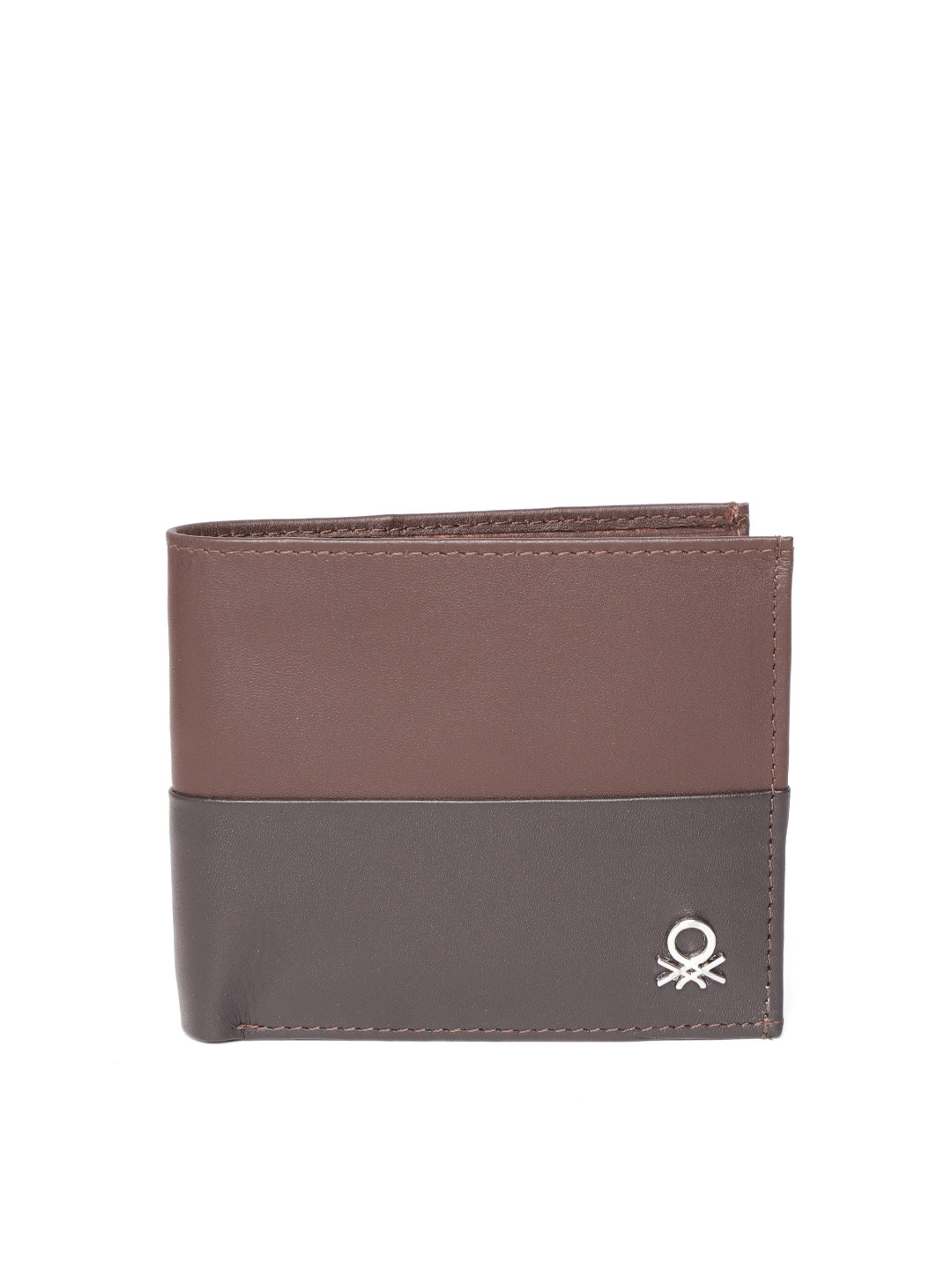 

United Colors of Benetton Men Coffee Brown & Black Colourblocked Leather Two Fold Wallet