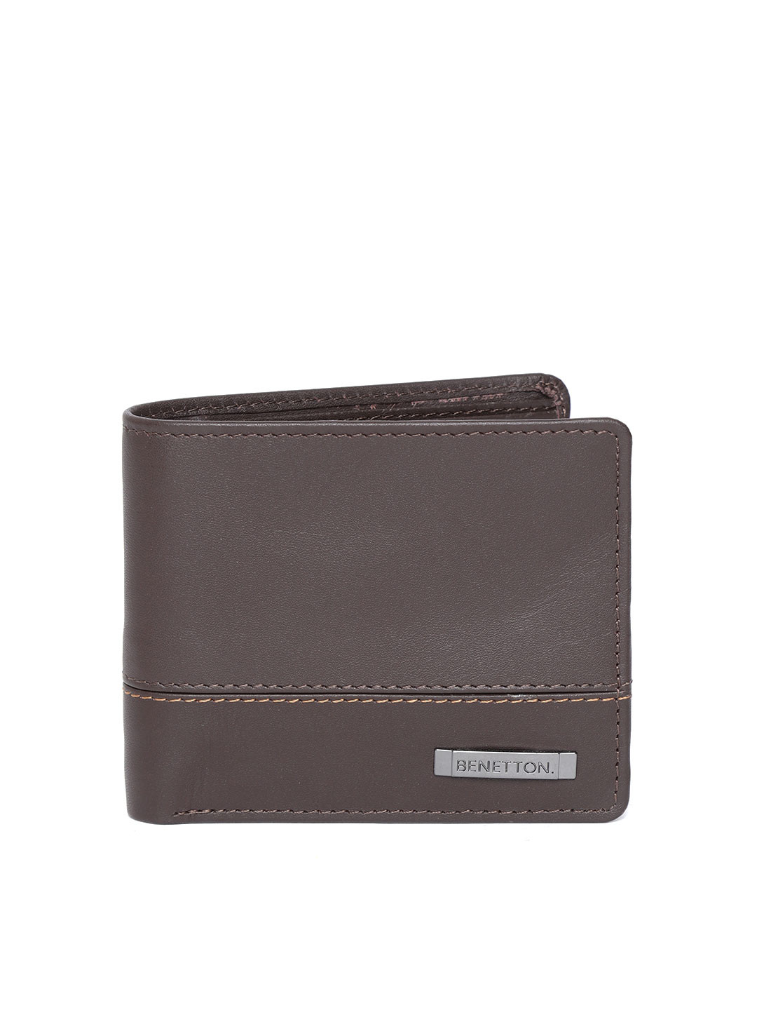 

United Colors of Benetton Men Coffee Brown Solid Leather Two Fold Wallet