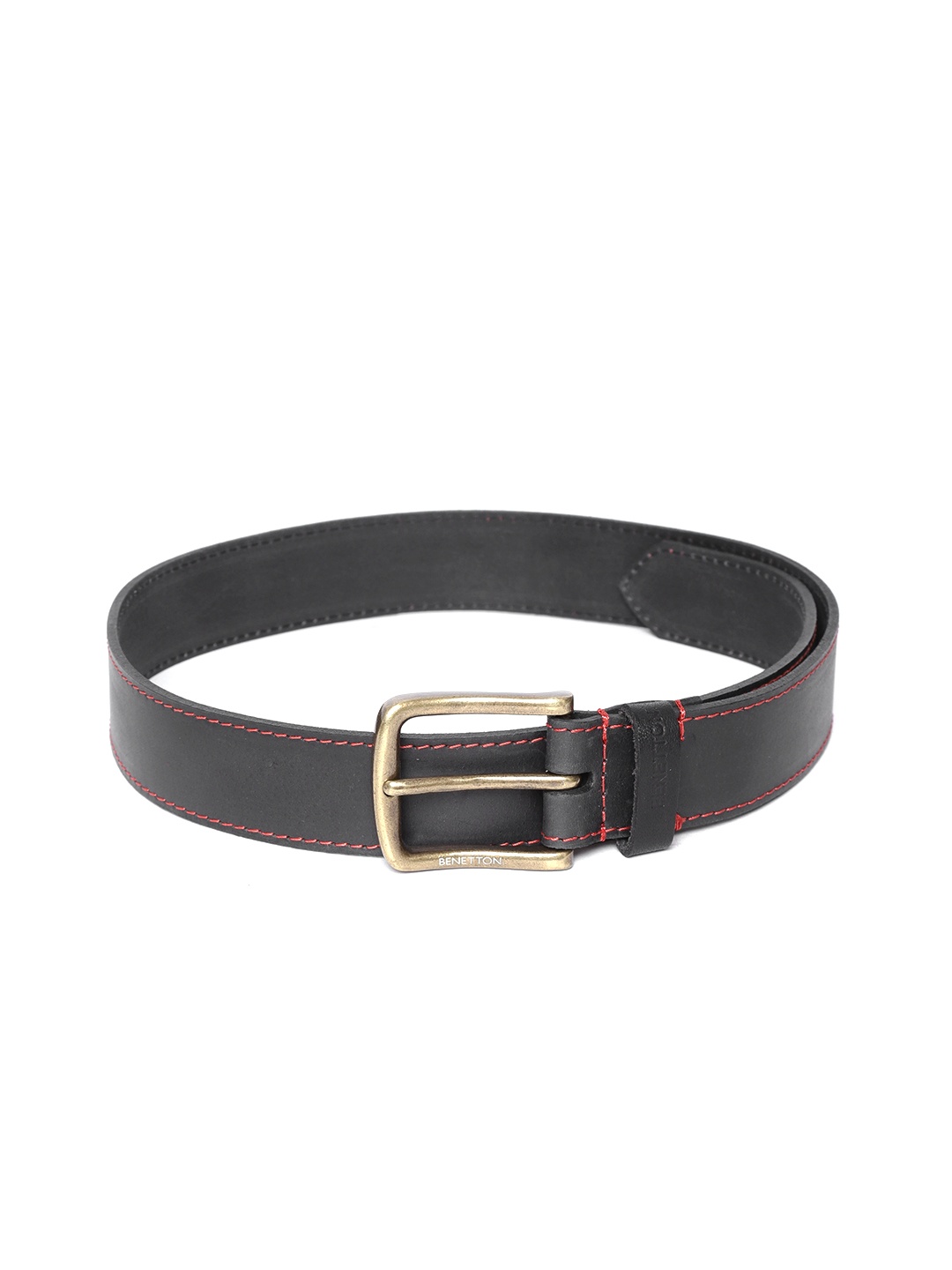 

United Colors of Benetton Men Black Solid Leather Belt