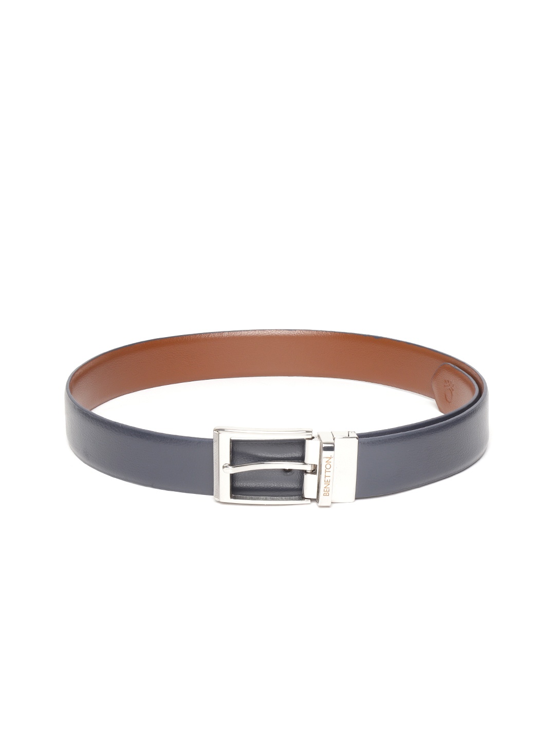 

United Colors of Benetton Men Navy Blue & Tan Brown Leather Reversible Solid Belt