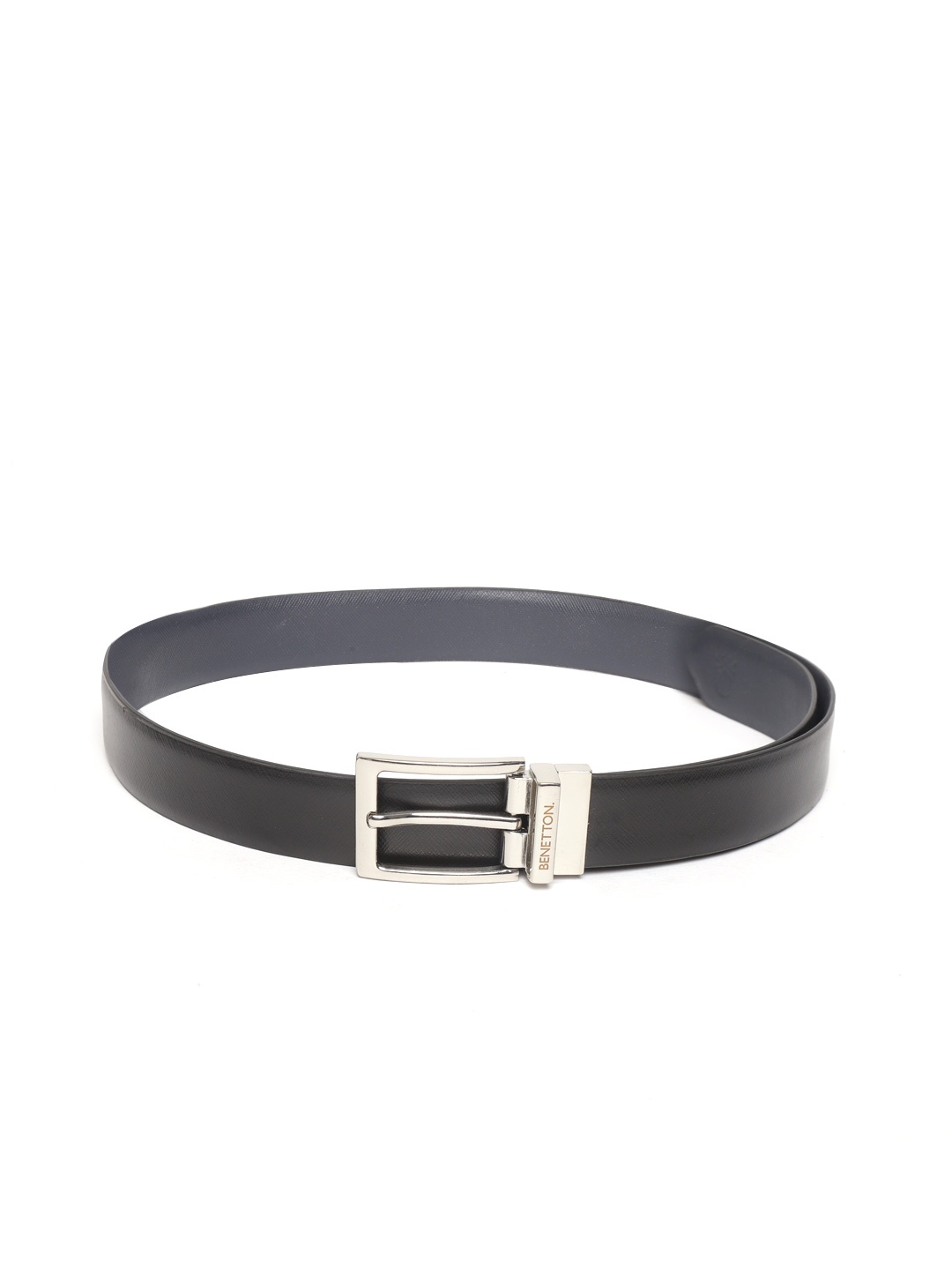 

United Colors of Benetton Men Black & Navy Blue Textured Reversible Leather Belt