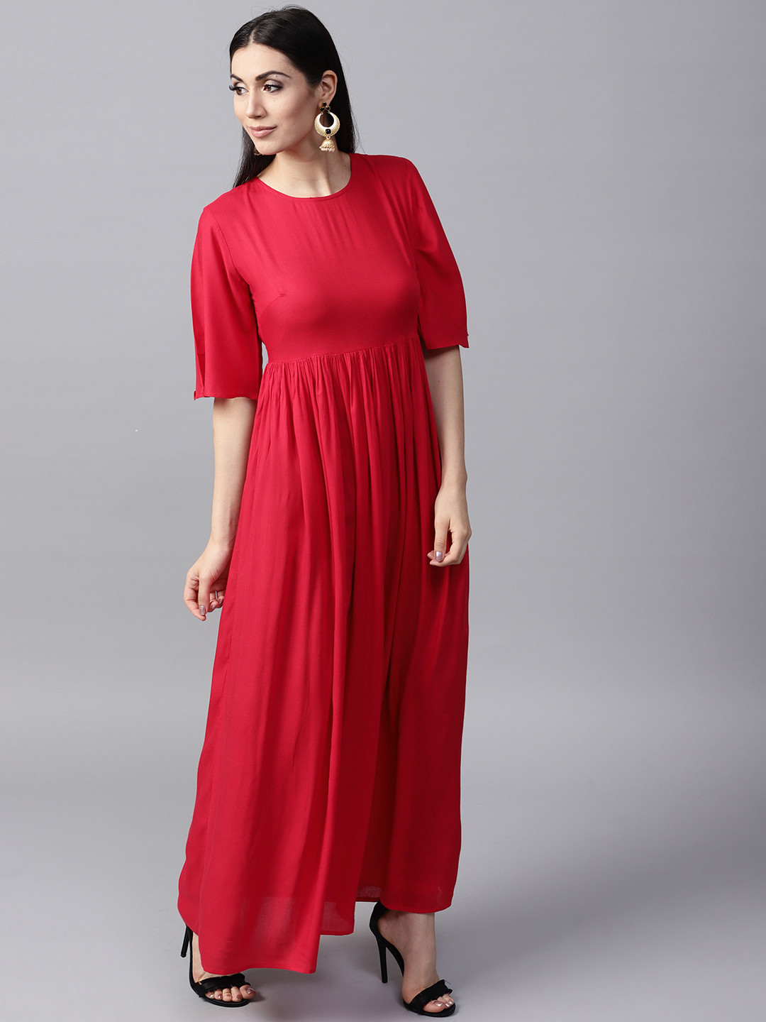 

AKS Women Red Solid Anarkali Kurta