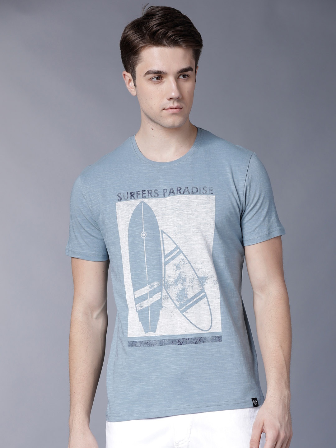 

LOCOMOTIVE Men Blue Printed Slim Fit Round Neck T-shirt
