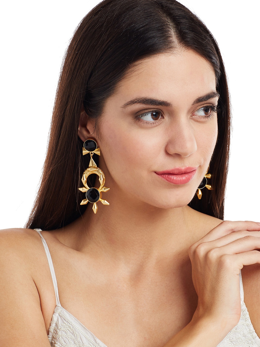 

PANASH Gold-Toned & Black Contemporary Drop Earrings