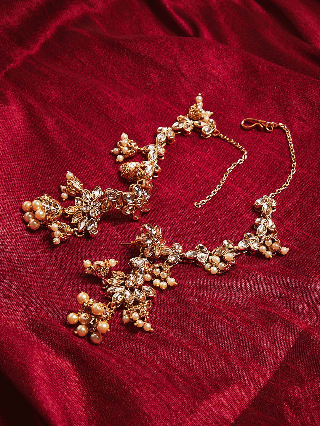 

PANASH Gold-Plated & White Handcrafted Floral-Shaped Drop Earrings