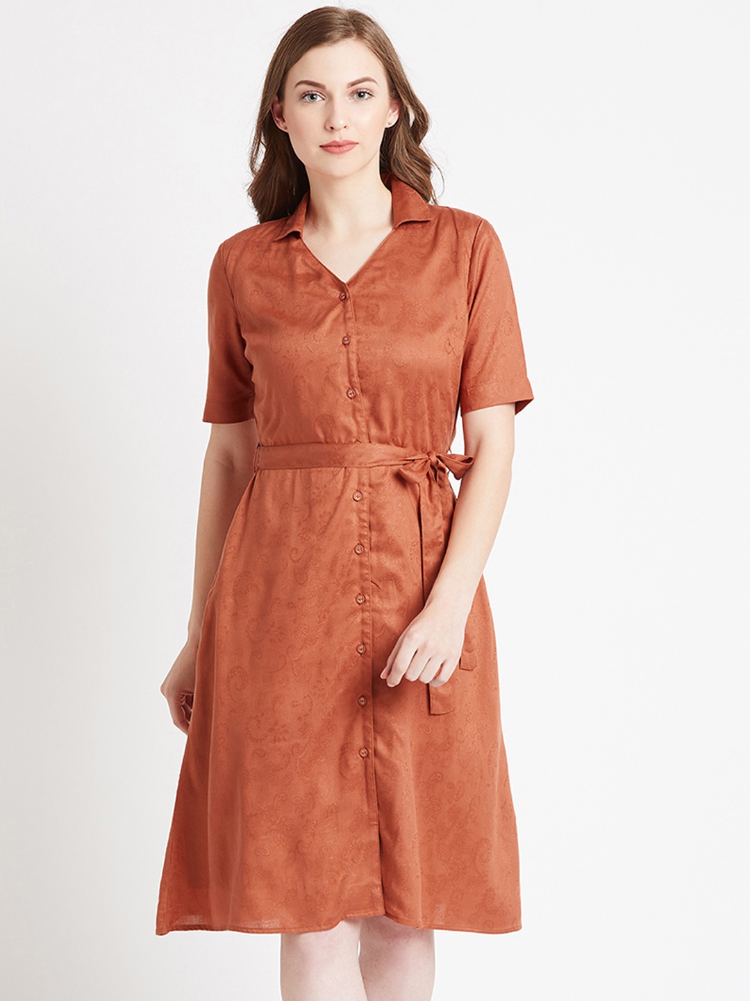 

COVER STORY Women Brown Self Design Shirt Dress