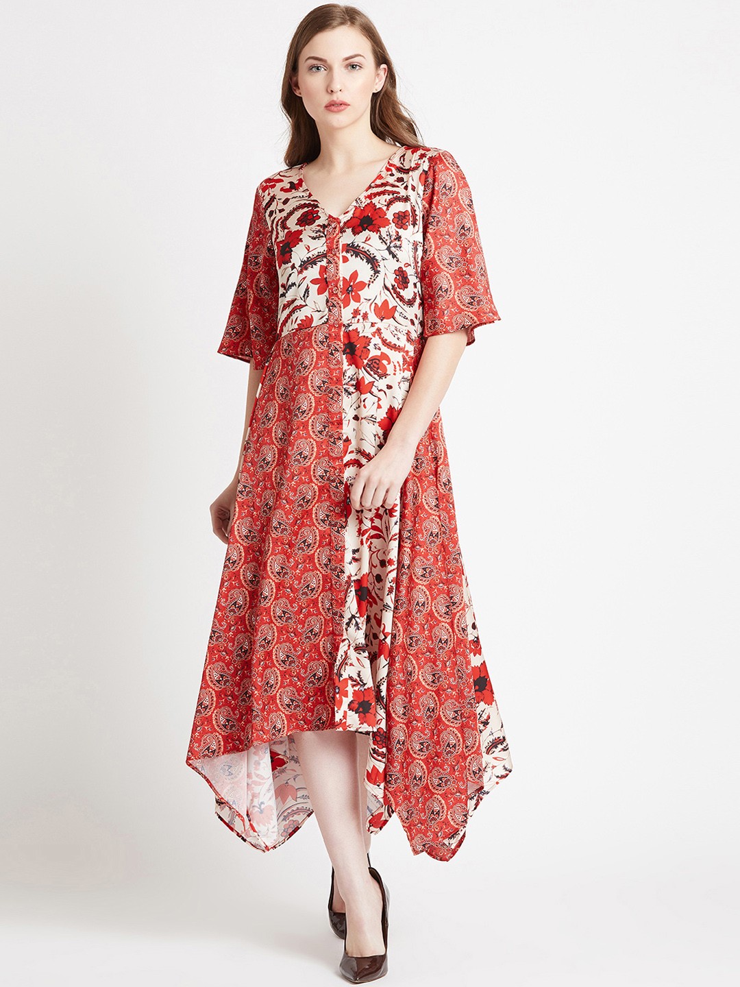 

COVER STORY Women Red Printed Fit and Flare Dress