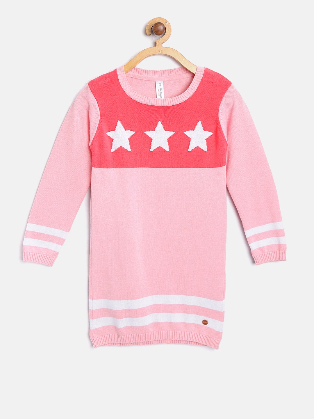 

U.S. Polo Assn. Kids Girls Pink & White Patterned Sweater Dress
