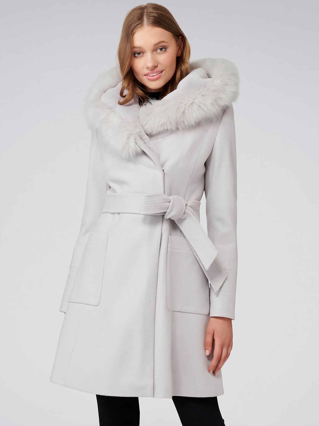 

Forever New Faux Fur Wrap Coat, Grey