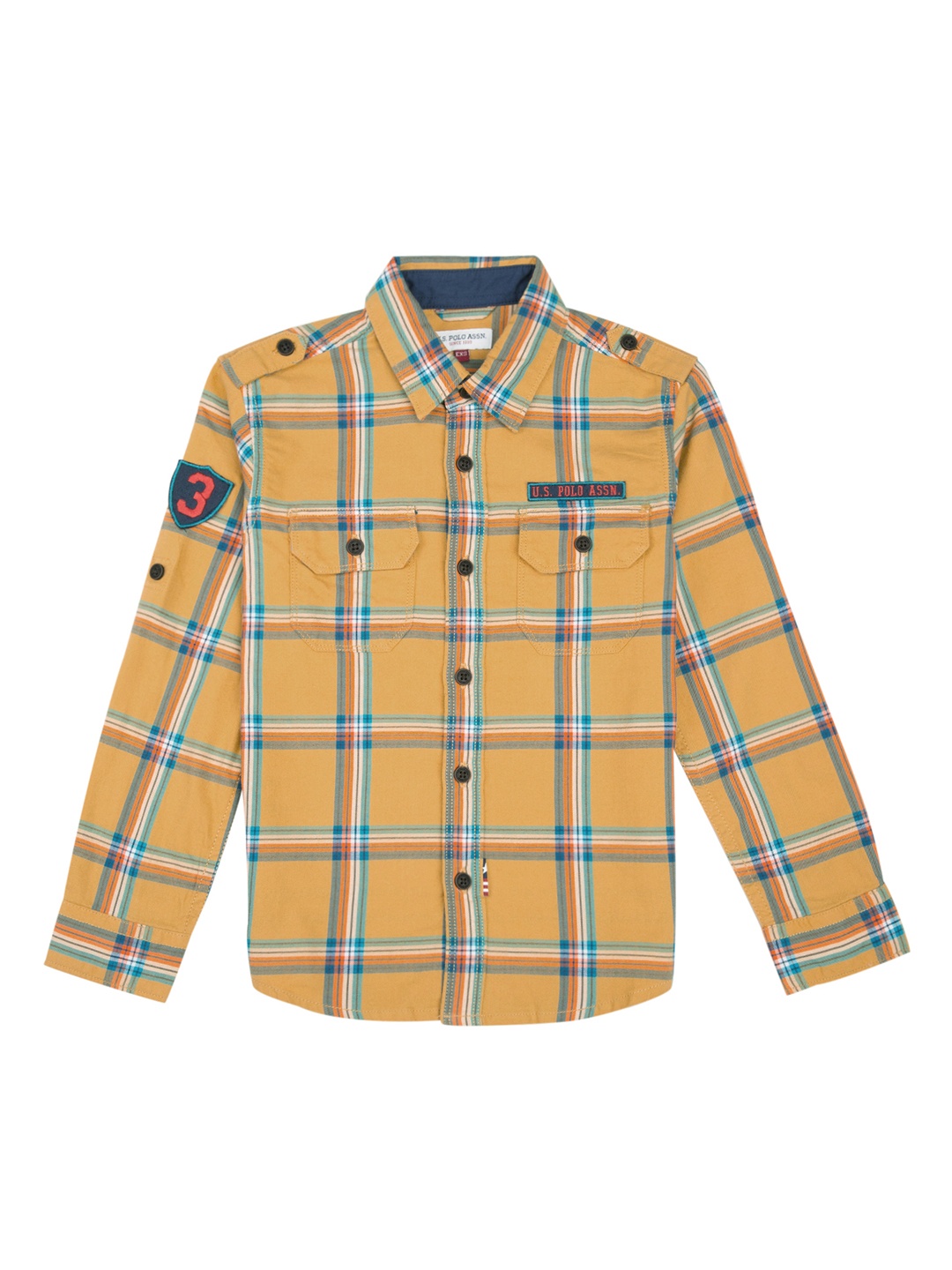 

U.S. Polo Assn. Kids Boys Yellow Regular Fit Checked Roll-Up Sleeves Casual Shirt