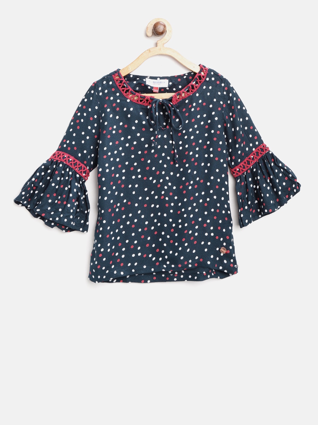 

U.S. Polo Assn. Kids Girls Navy Blue & White Polka Dot Print Top