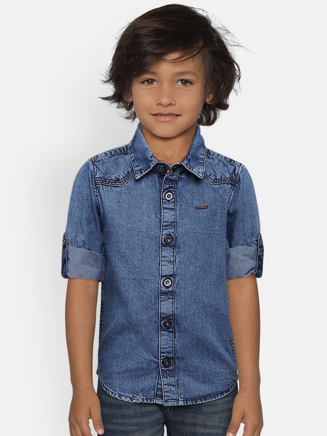 

Allen Solly Junior Boys Navy Blue Solid Casual Denim Shirt