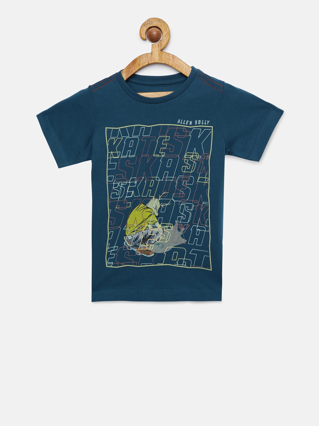 

Allen Solly Junior Boys Teal Blue Printed Round Neck T-shirt