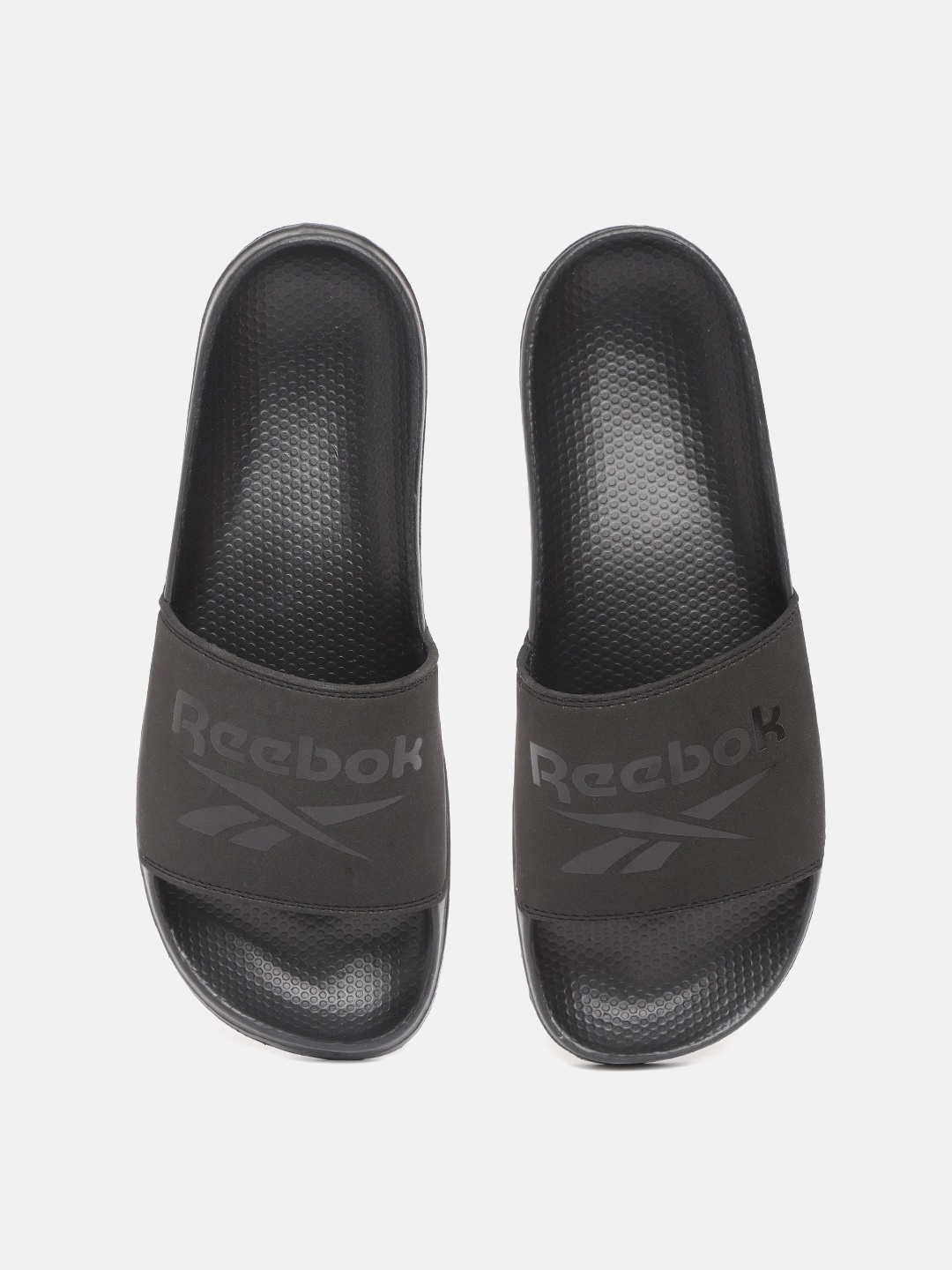 

Reebok Men Black Fulgere Brand Logo Print Sliders