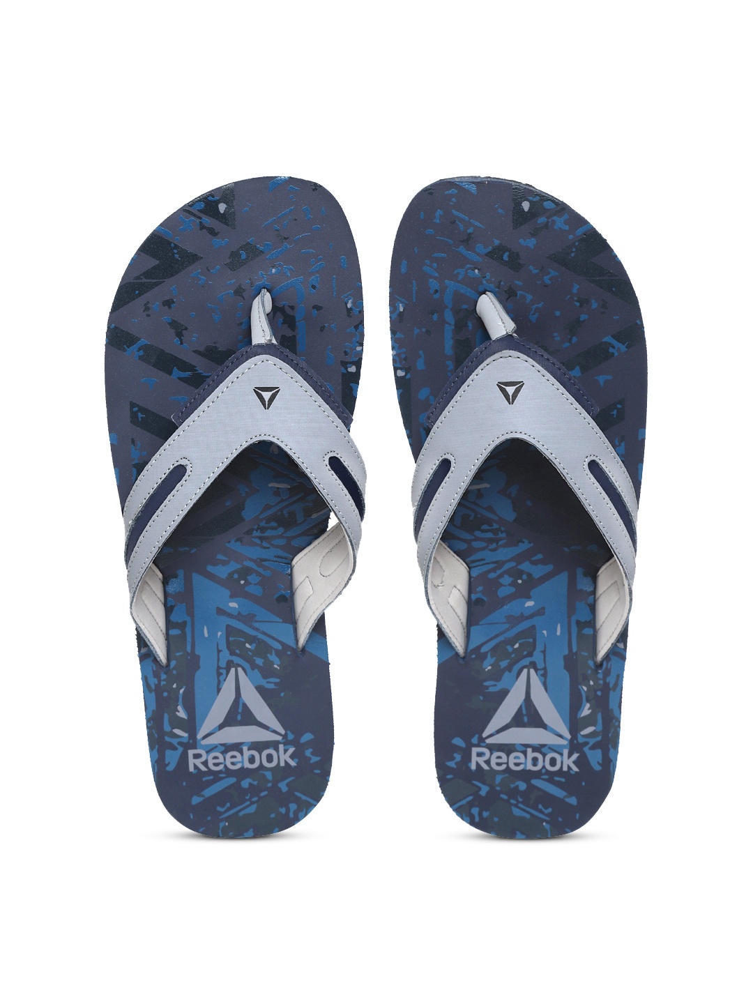 

Reebok Men Grey & Navy Blue BRONN Printed Thong Flip-Flops