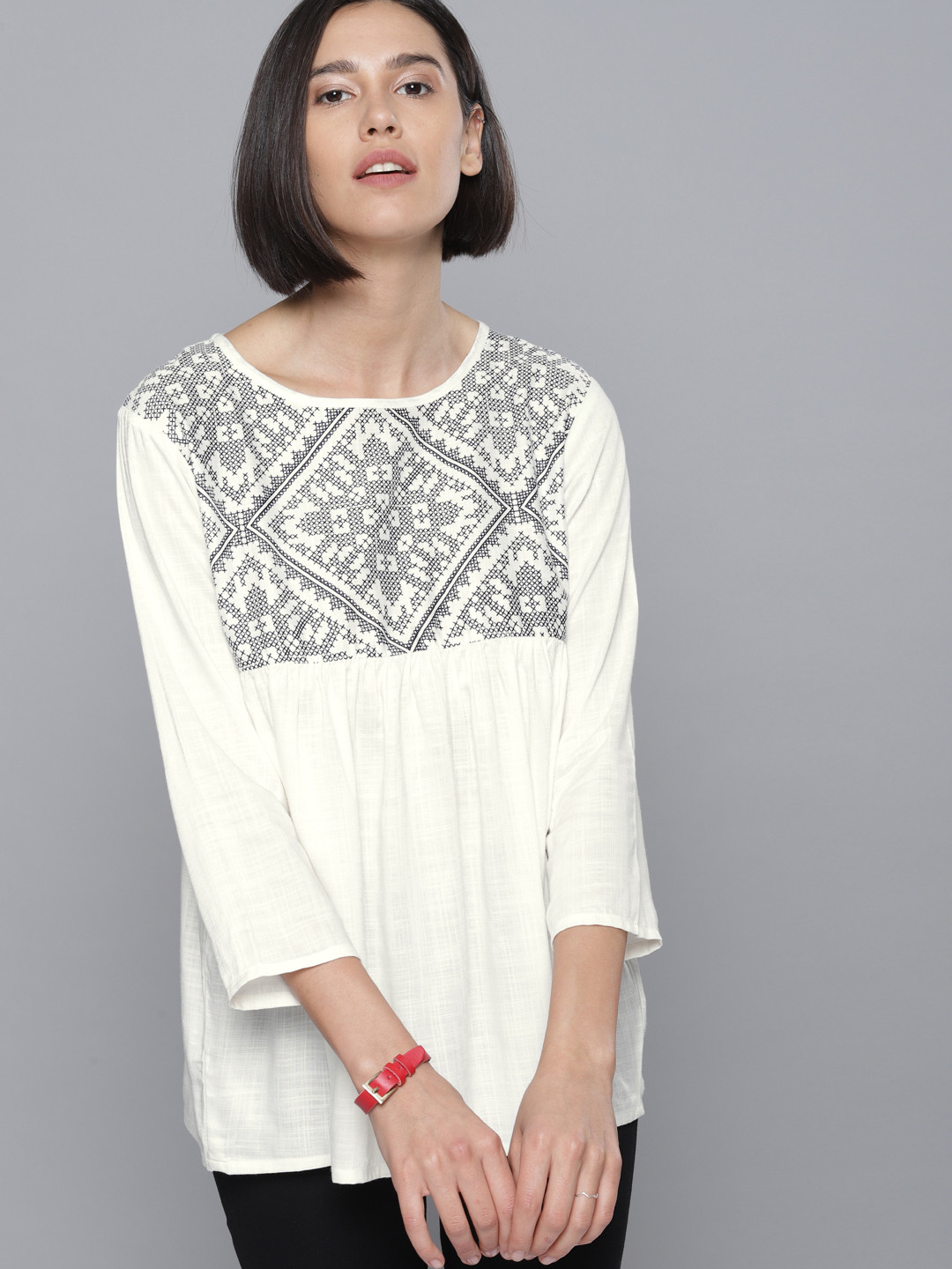 

Tokyo Talkies Women Off-White Solid Top