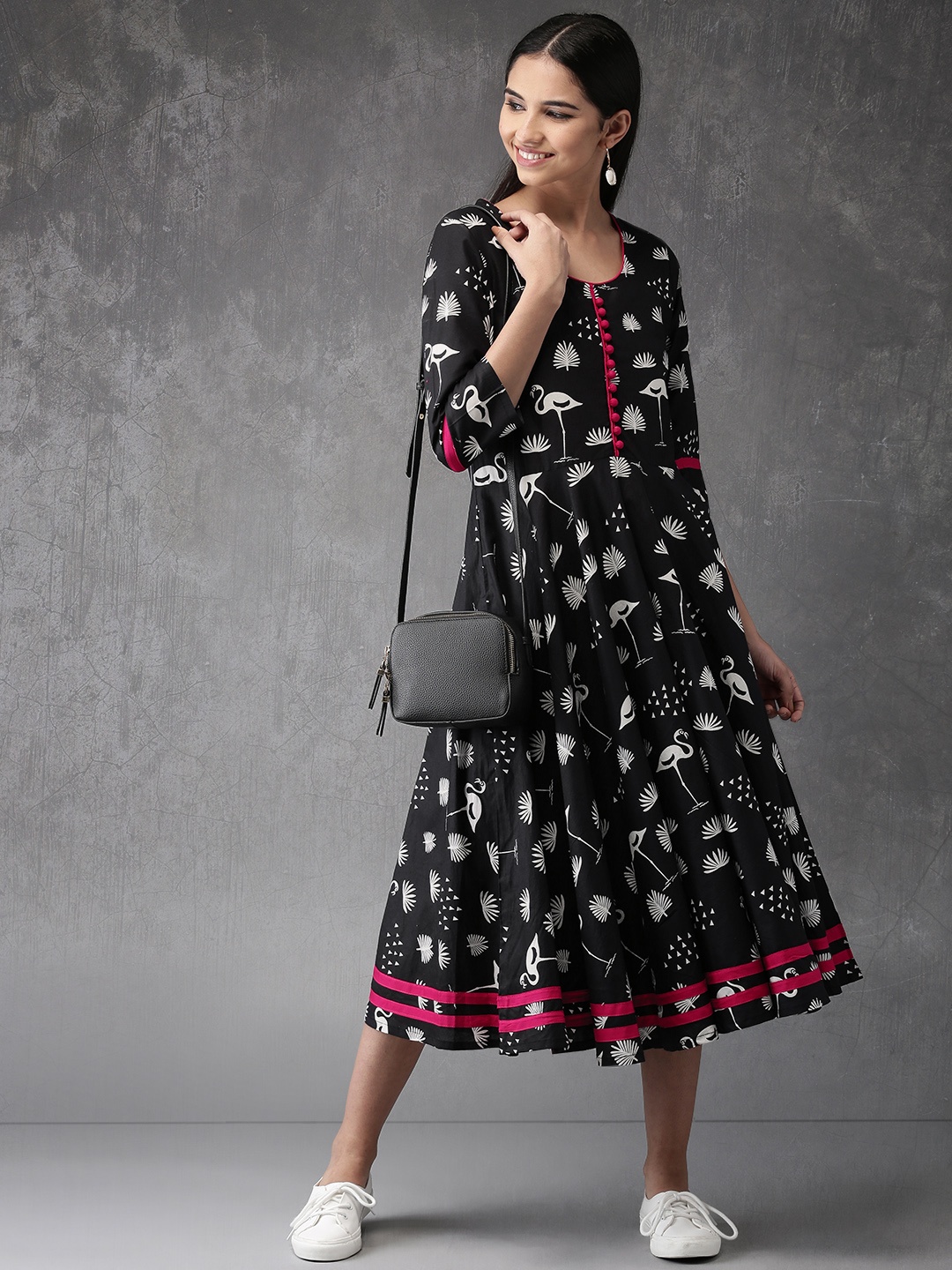 

Anouk Women Black & White Printed A-Line Kurta