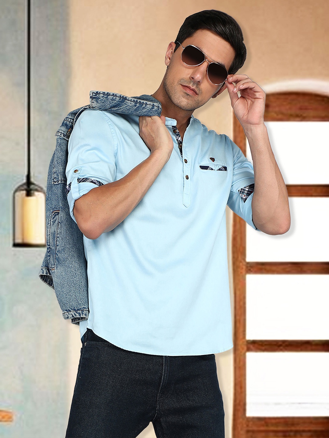 

Kuons Avenue Men Blue & Blue Solid Straight Kurta