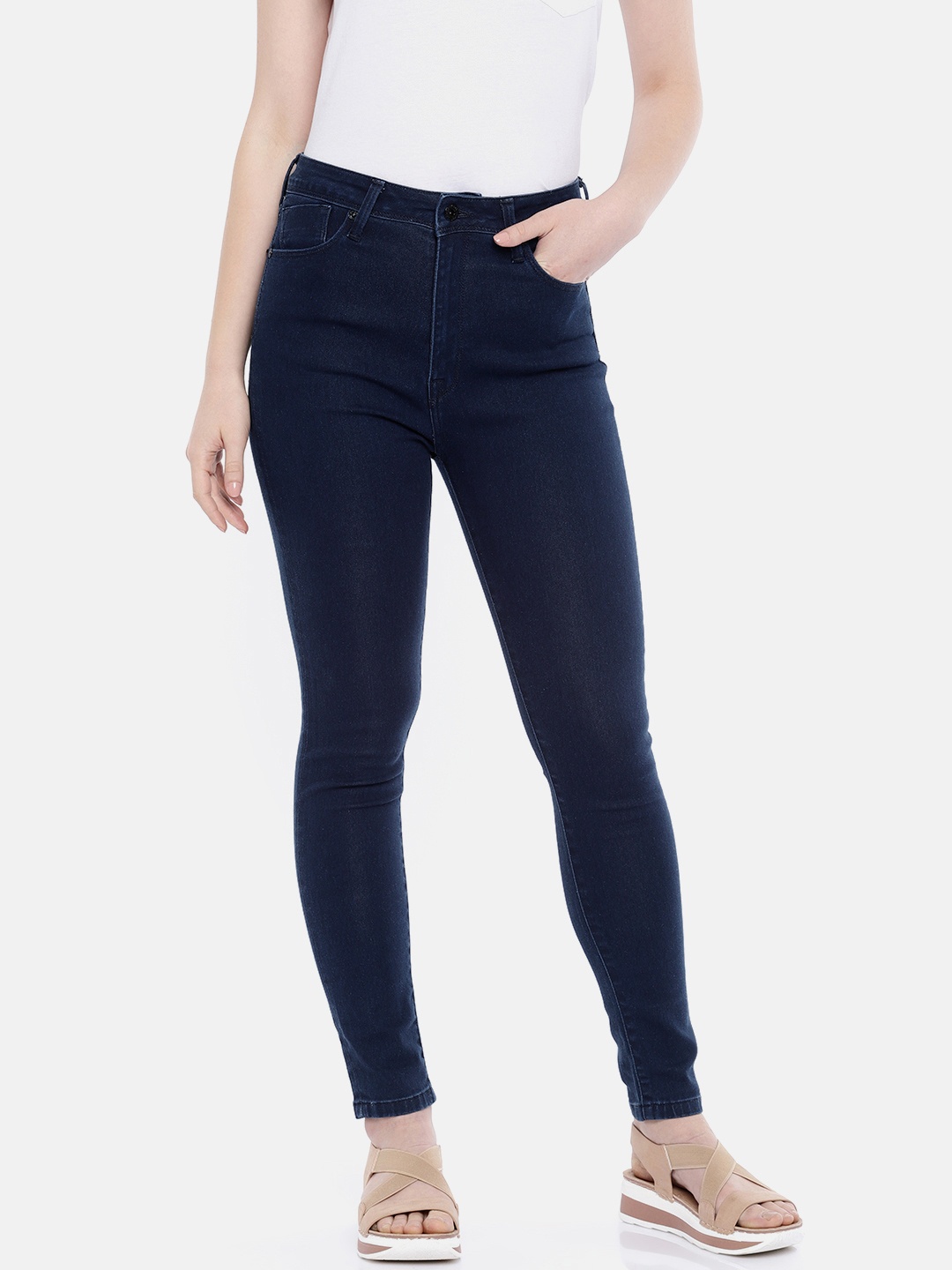 

Pepe Jeans Women Blue Ancy Dion Skinny Fit High-Rise Clean Look Stretchable Cropped Jeans