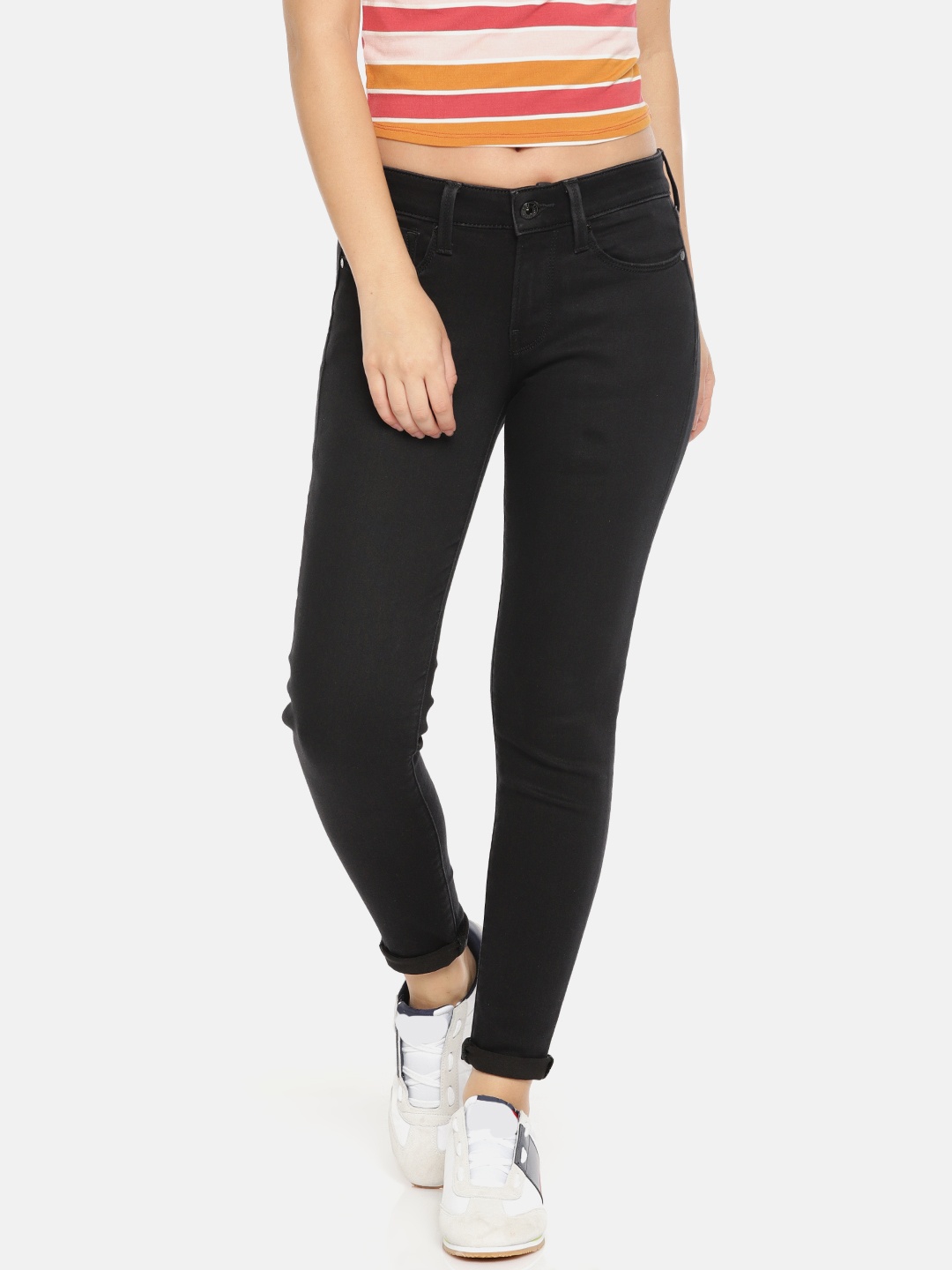 

Pepe Jeans Women Black Slim Fit Mid-Rise Clean Look Stretchable Jeans
