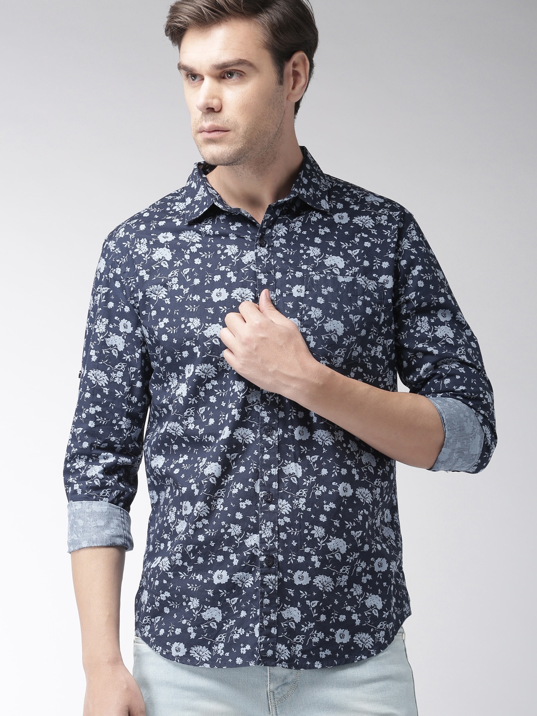 

HIGHLANDER Men Navy Slim Fit Printed Casual Shirt, Navy blue