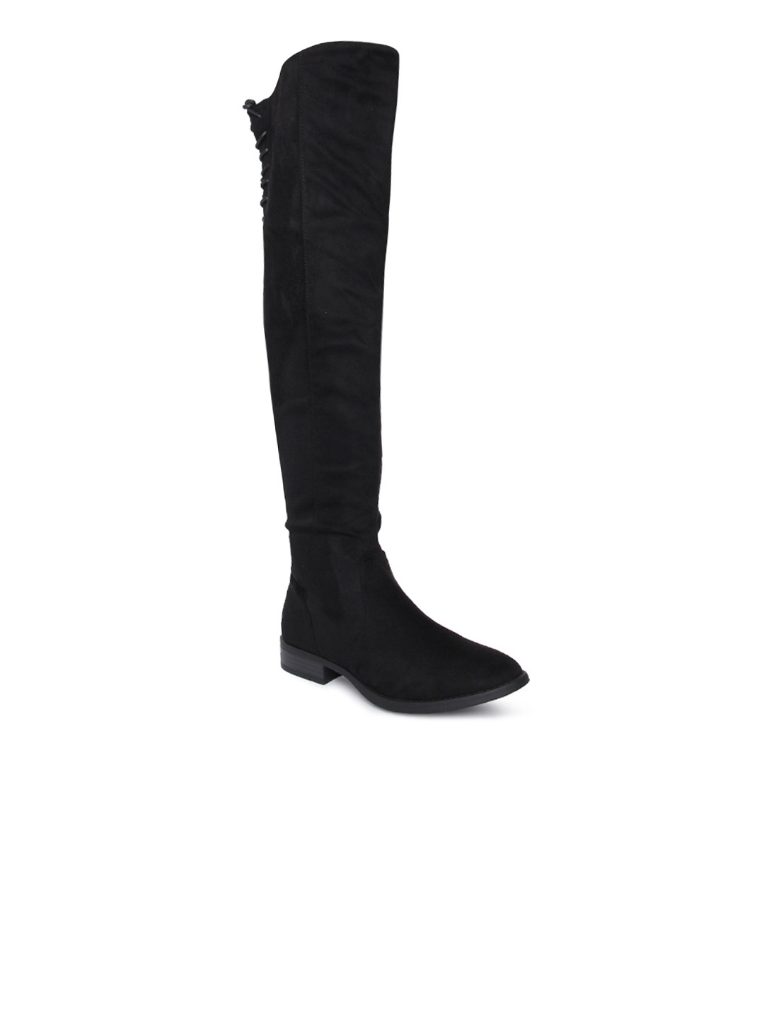 

FOREVER 21 Women Black Solid Synthetic High-Top Flat Boots