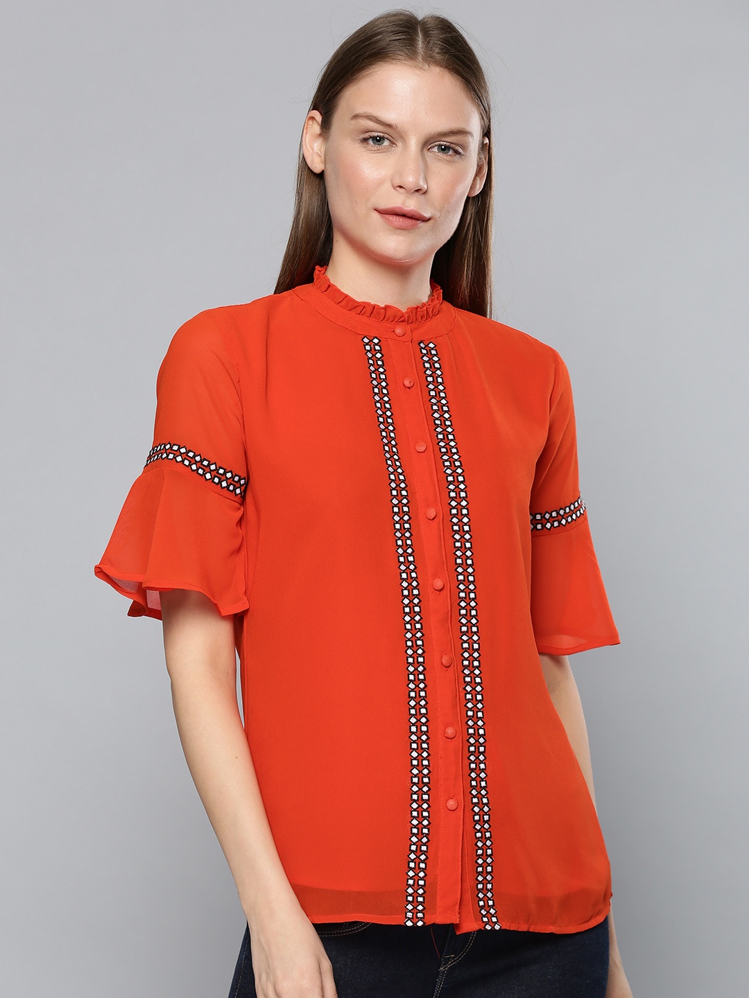 

Chemistry Women Orange Embroidered Top