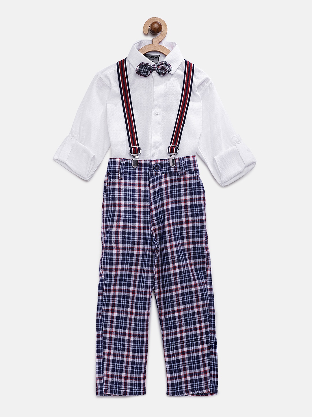 

RIKIDOOS Boys White & Navy Blue Solid Shirt with Trousers