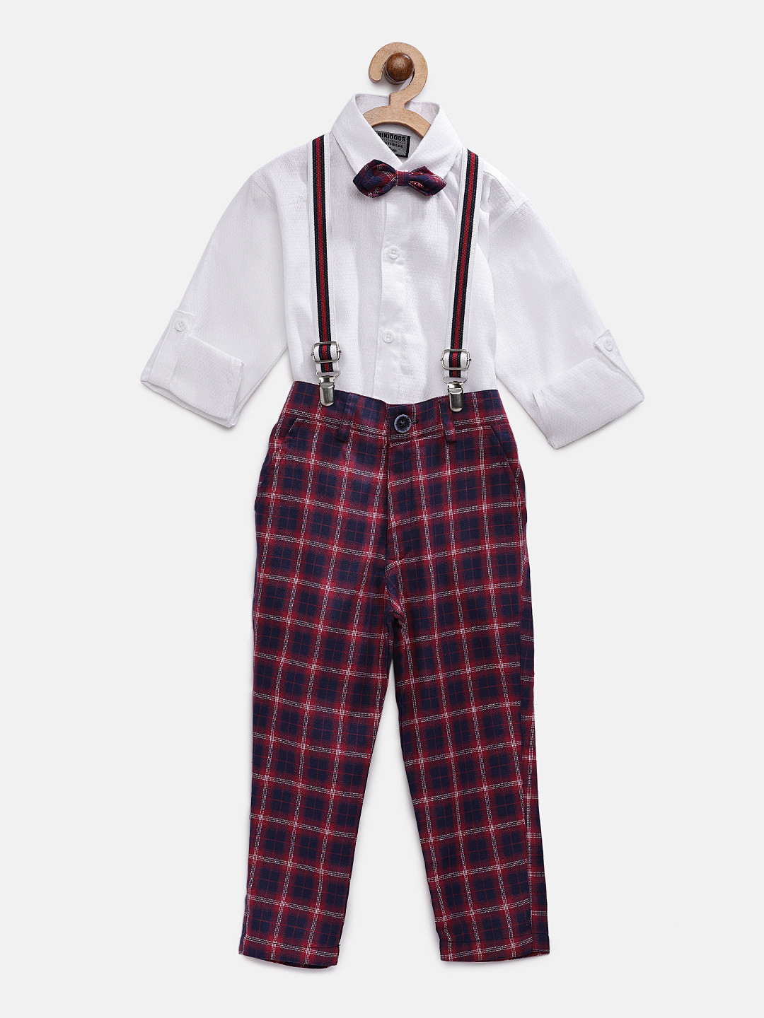 

RIKIDOOS Boys White & Red Solid Shirt with Trousers