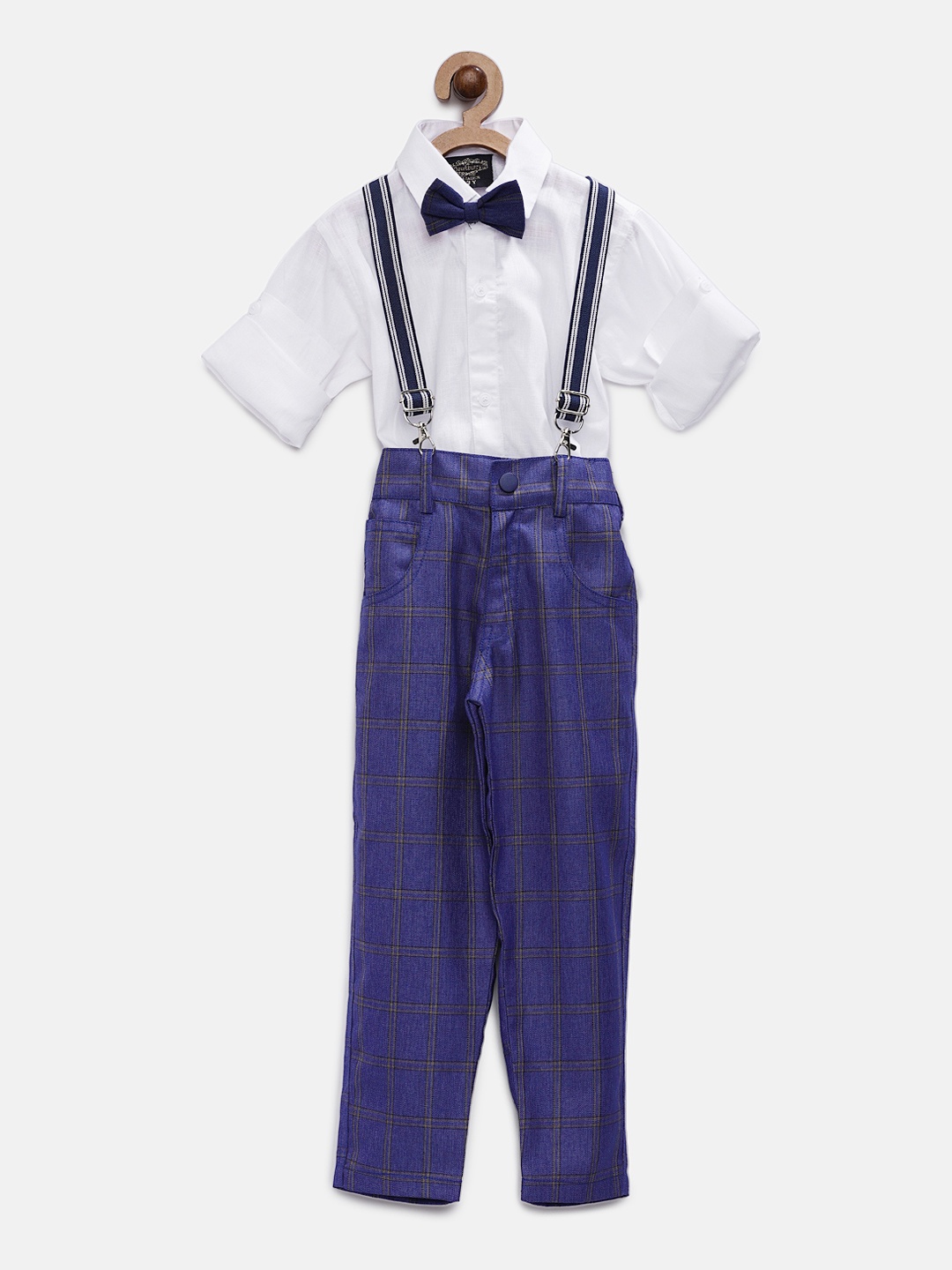 

RIKIDOOS Boys White & Blue Solid Shirt with Trousers