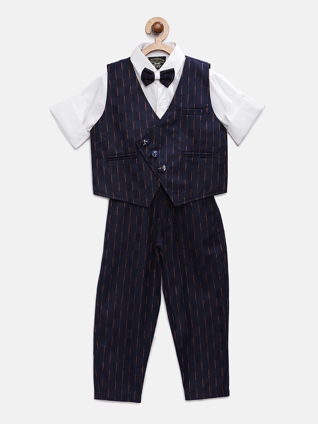 

Rikidoos Boys Blue & White Striped Single Breasted Pure Cotton Blazer