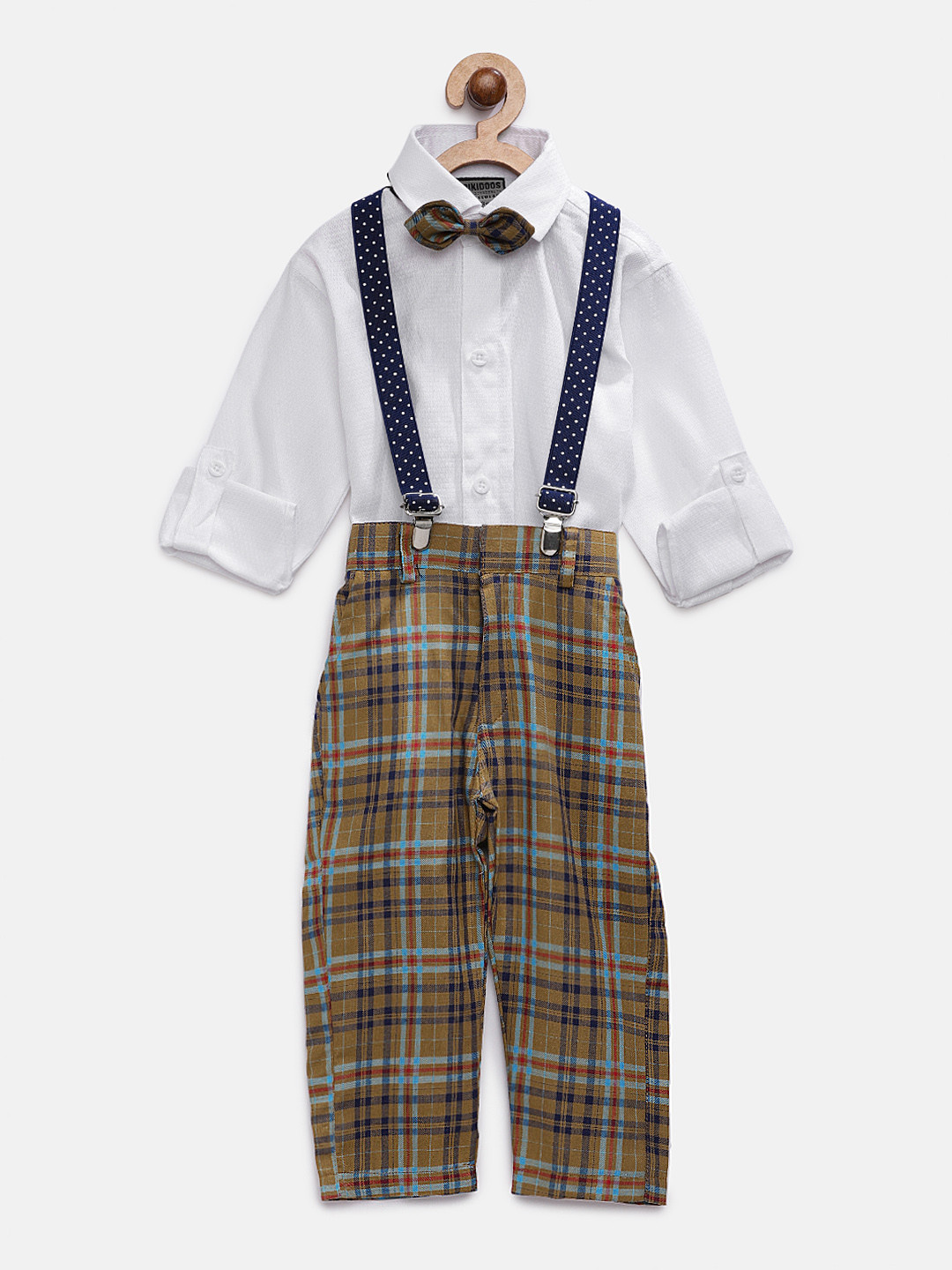 

RIKIDOOS Boys White & Brown Solid Co-Ord Set
