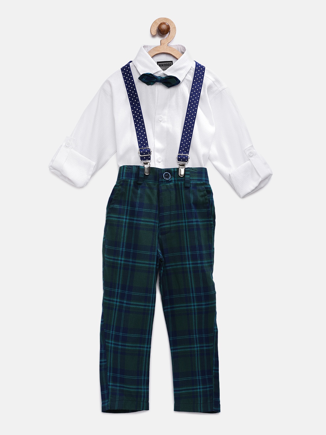 

RIKIDOOS Boys White & Navy Blue Solid Shirt with Trousers