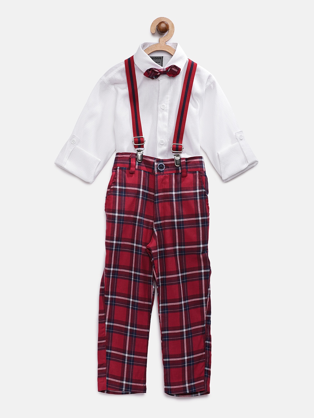 

RIKIDOOS Boys White & Maroon Solid Shirt with Trousers