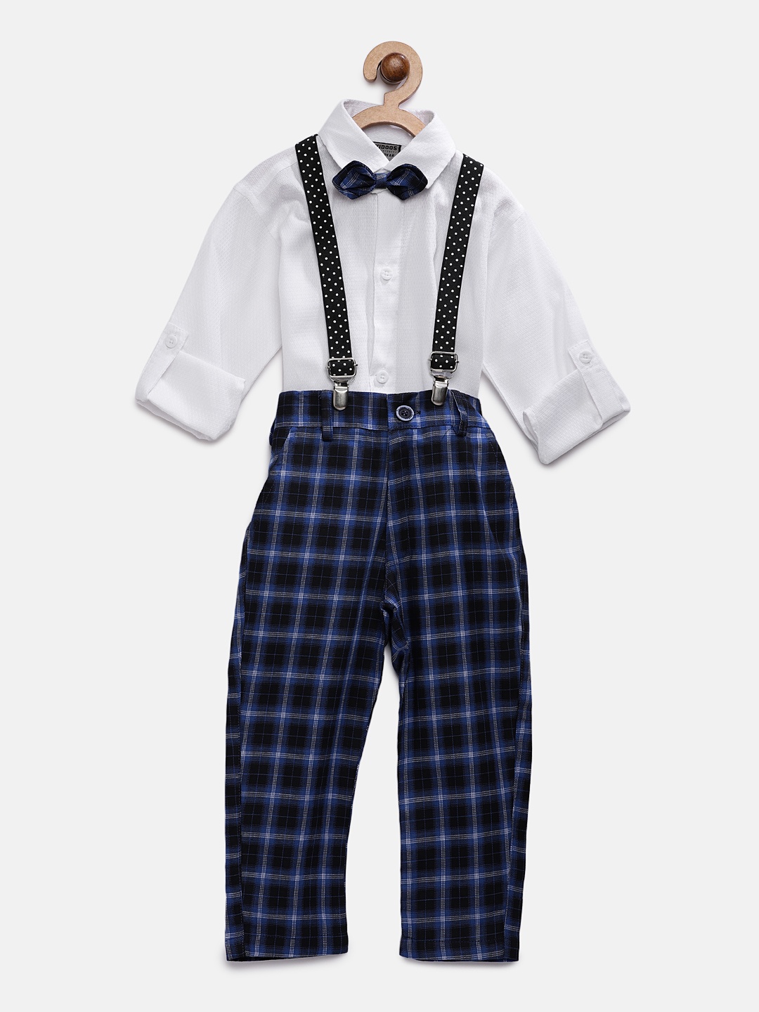 

RIKIDOOS Boys White & Blue Solid Shirt with Trousers