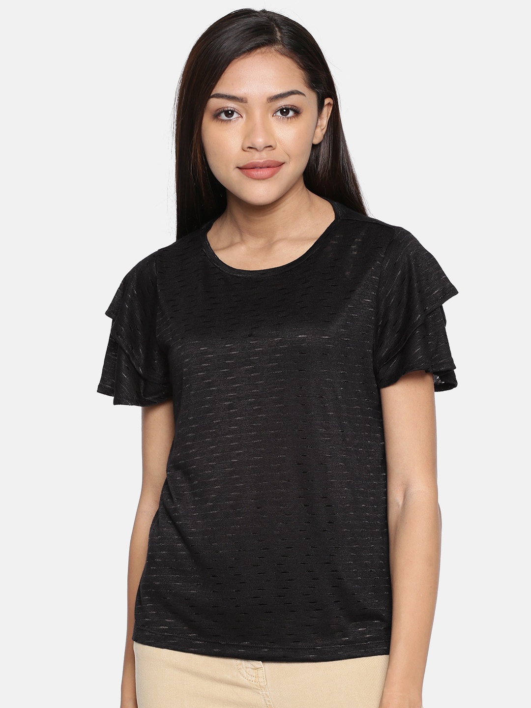 

Allen Solly Woman Black Semi-Sheer Self-Design Top